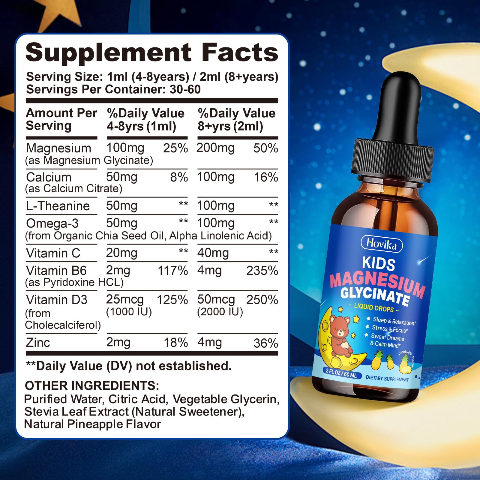 Hovika Kids Magnesium Glycinate Liquid Drops bottle with label