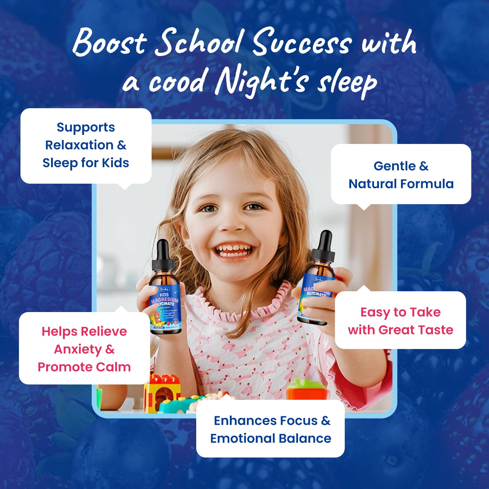 Hovika Kids Magnesium Glycinate Liquid Drops mixed berry flavour