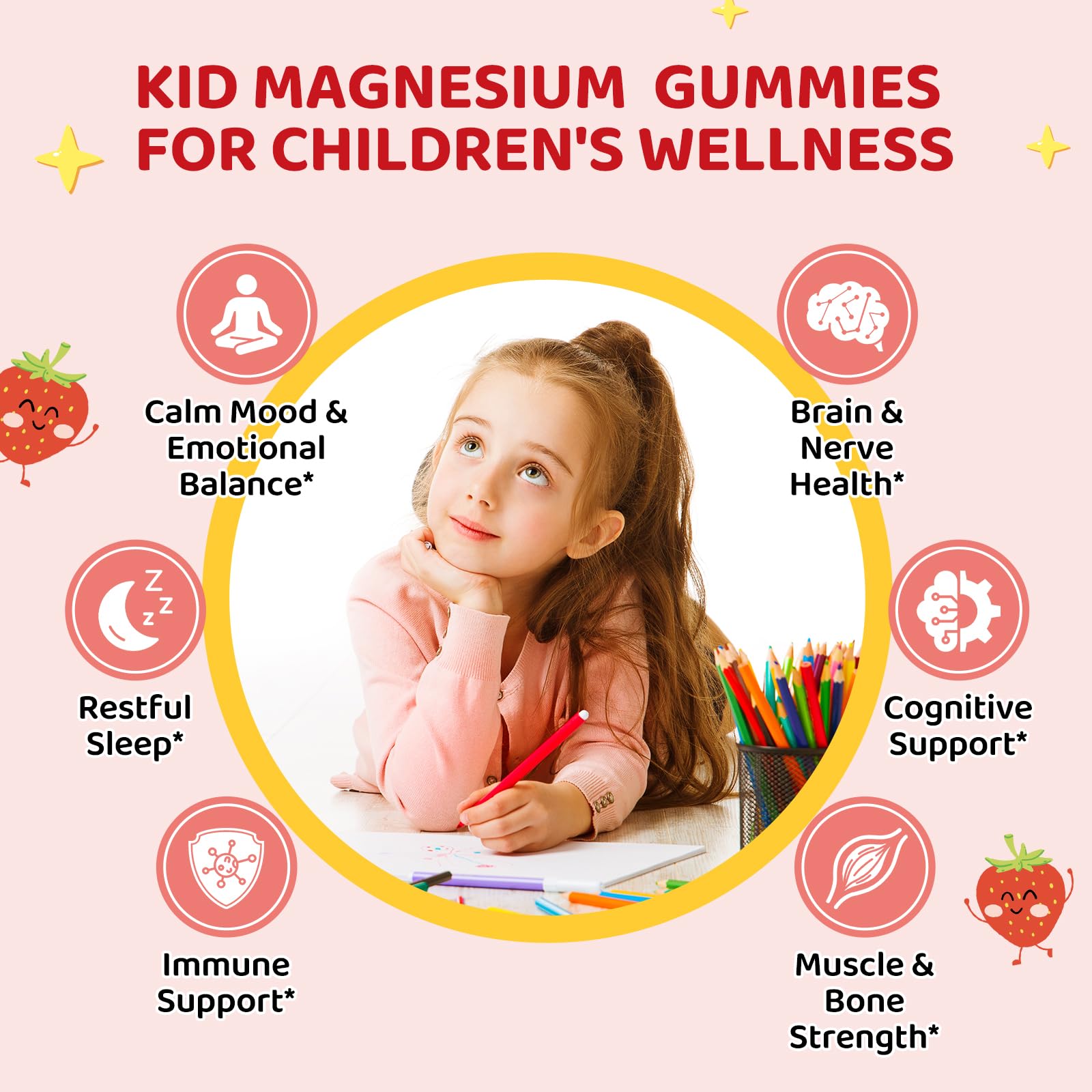 Hovika Kids Magnesium Gummies 215g side view with packaging details