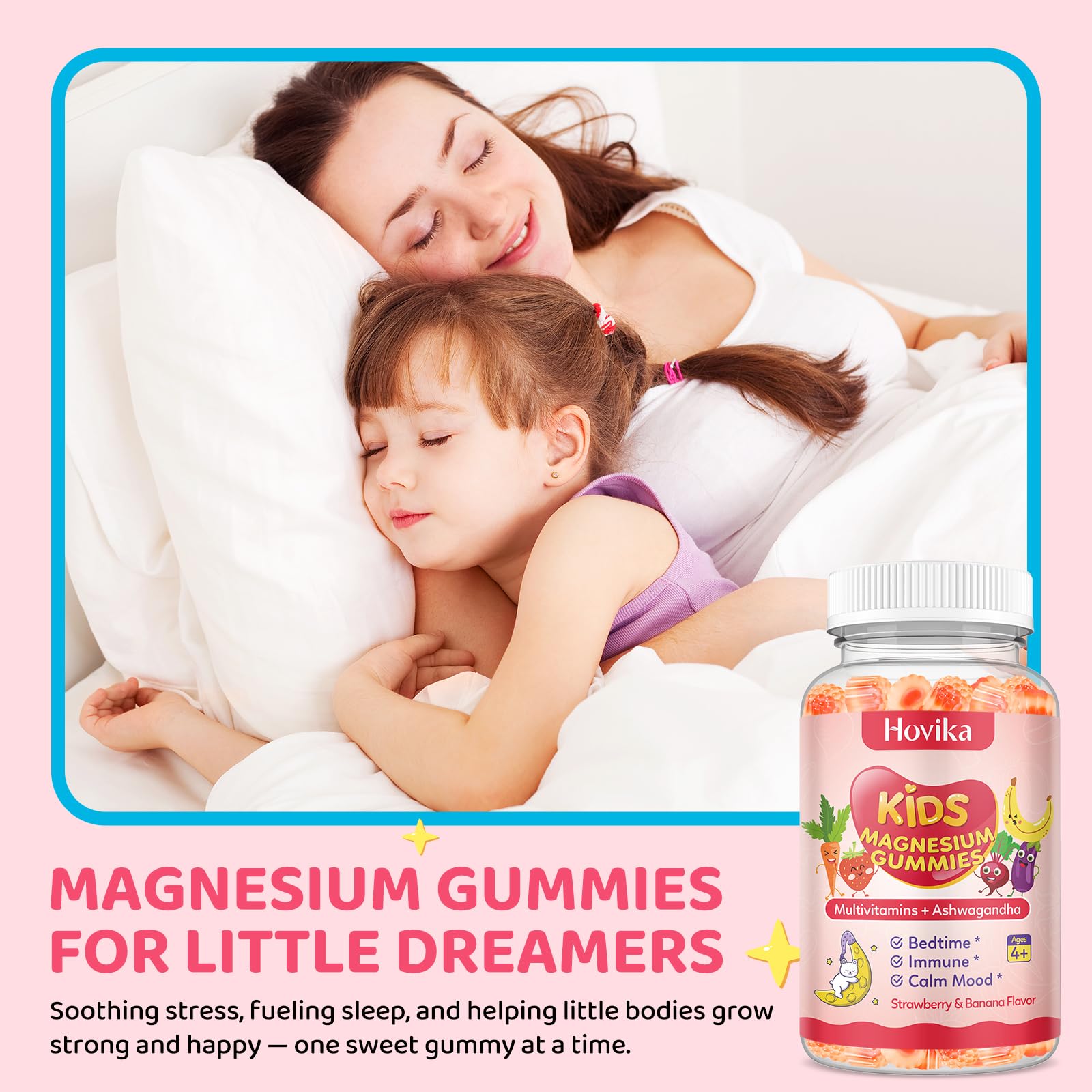 Hovika Kids Magnesium Gummies 240g side view with nutritional information
