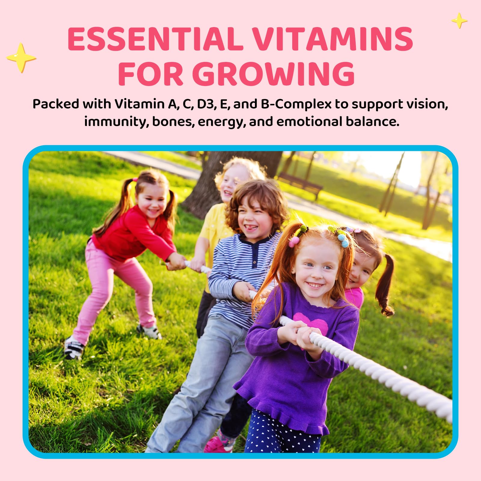 Hovika Kids Magnesium Gummies displayed on a wooden table