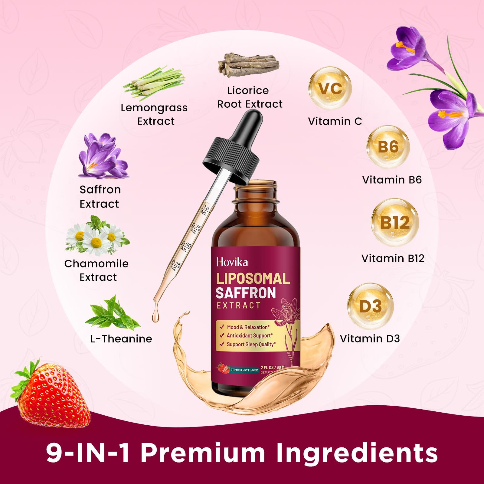 Hovika Liposomal Saffron Liquid Supplement dropper close-up