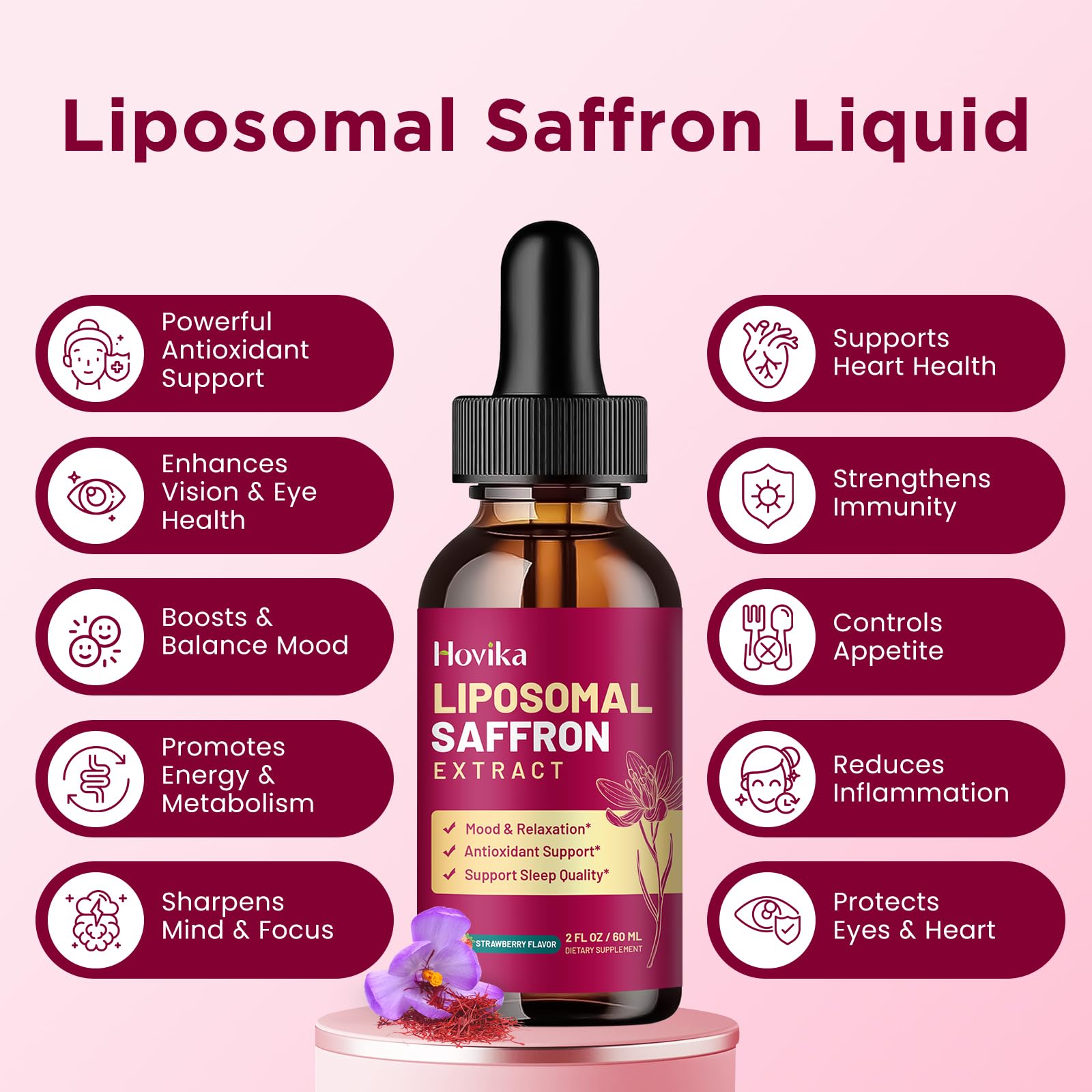 Hovika Liposomal Saffron Liquid Supplement packaging details