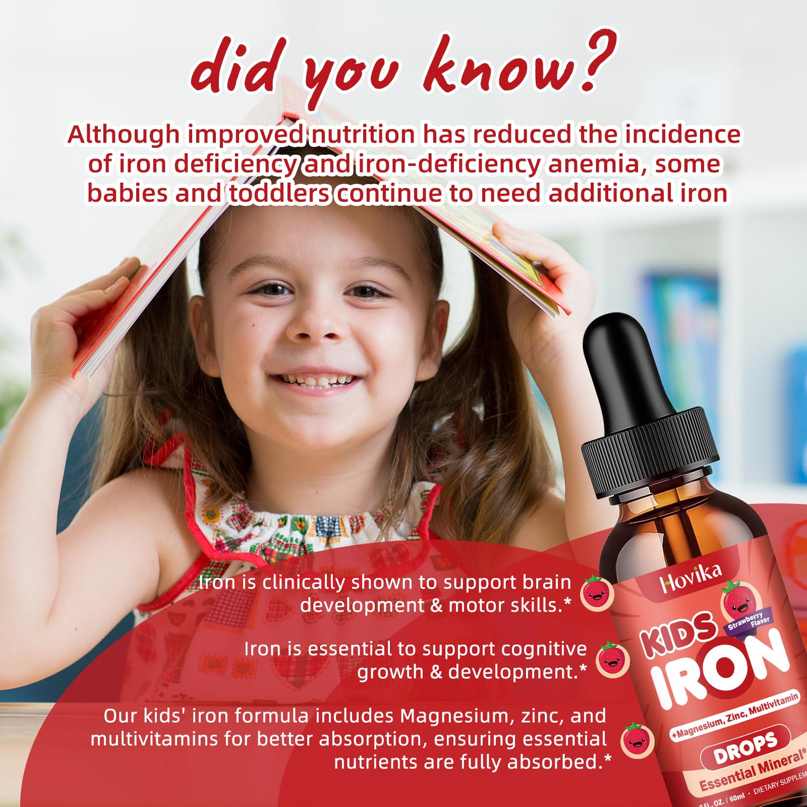 Hovika Liquid Iron Supplement for Kids bottle side view