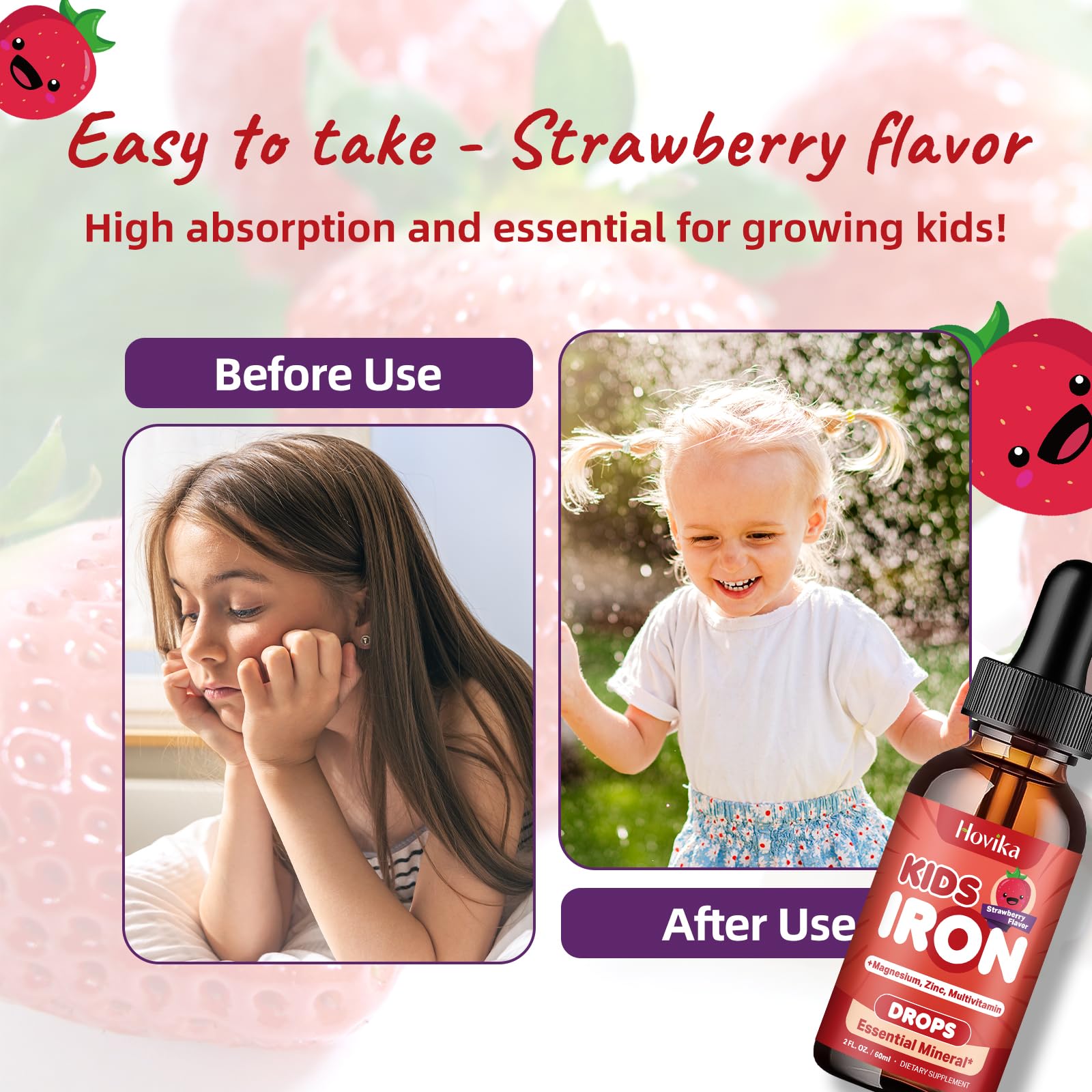 Hovika Liquid Iron Supplement for Kids packaging details
