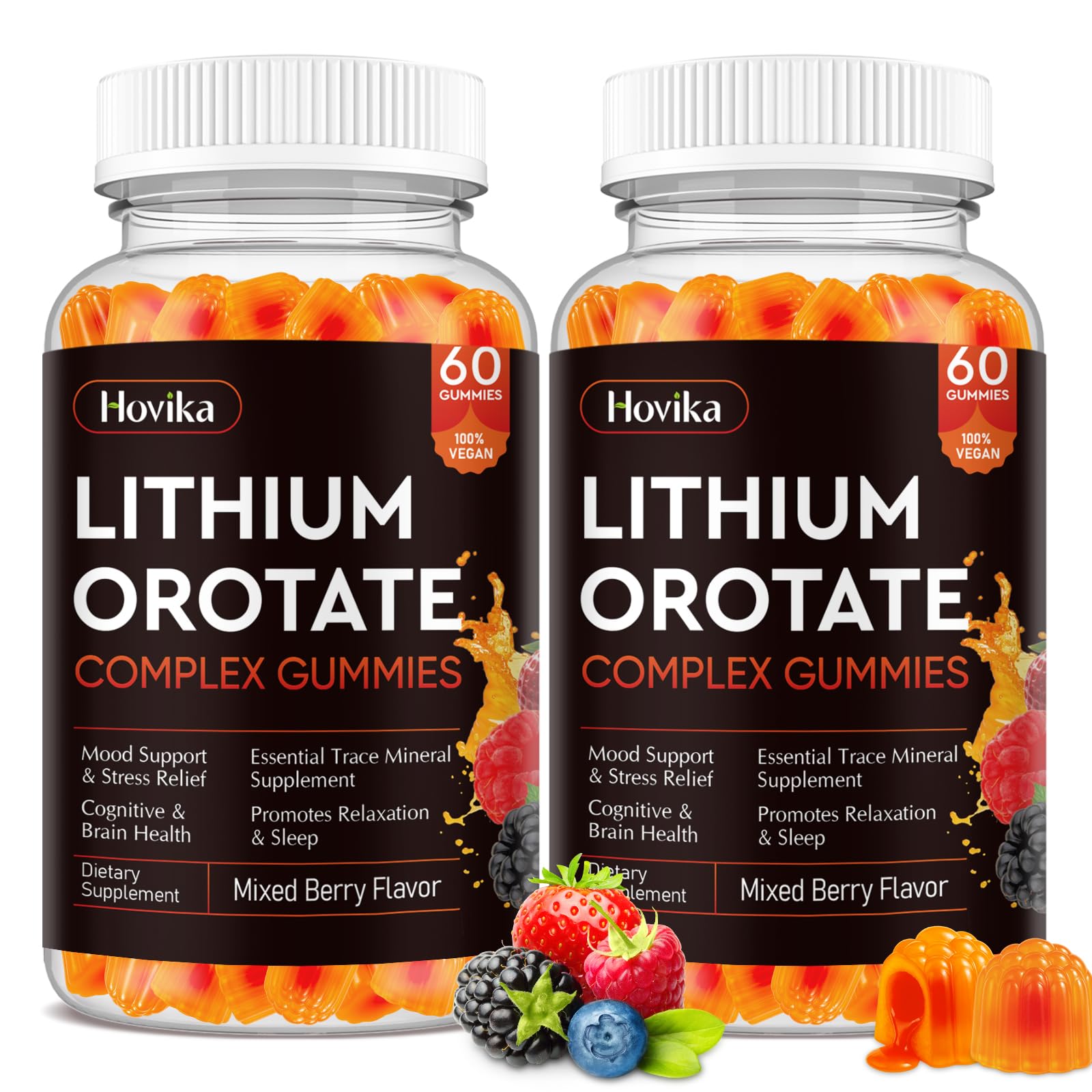 Hovika Lithium Orotate Gummies 5mg front view with mixed berry flavour