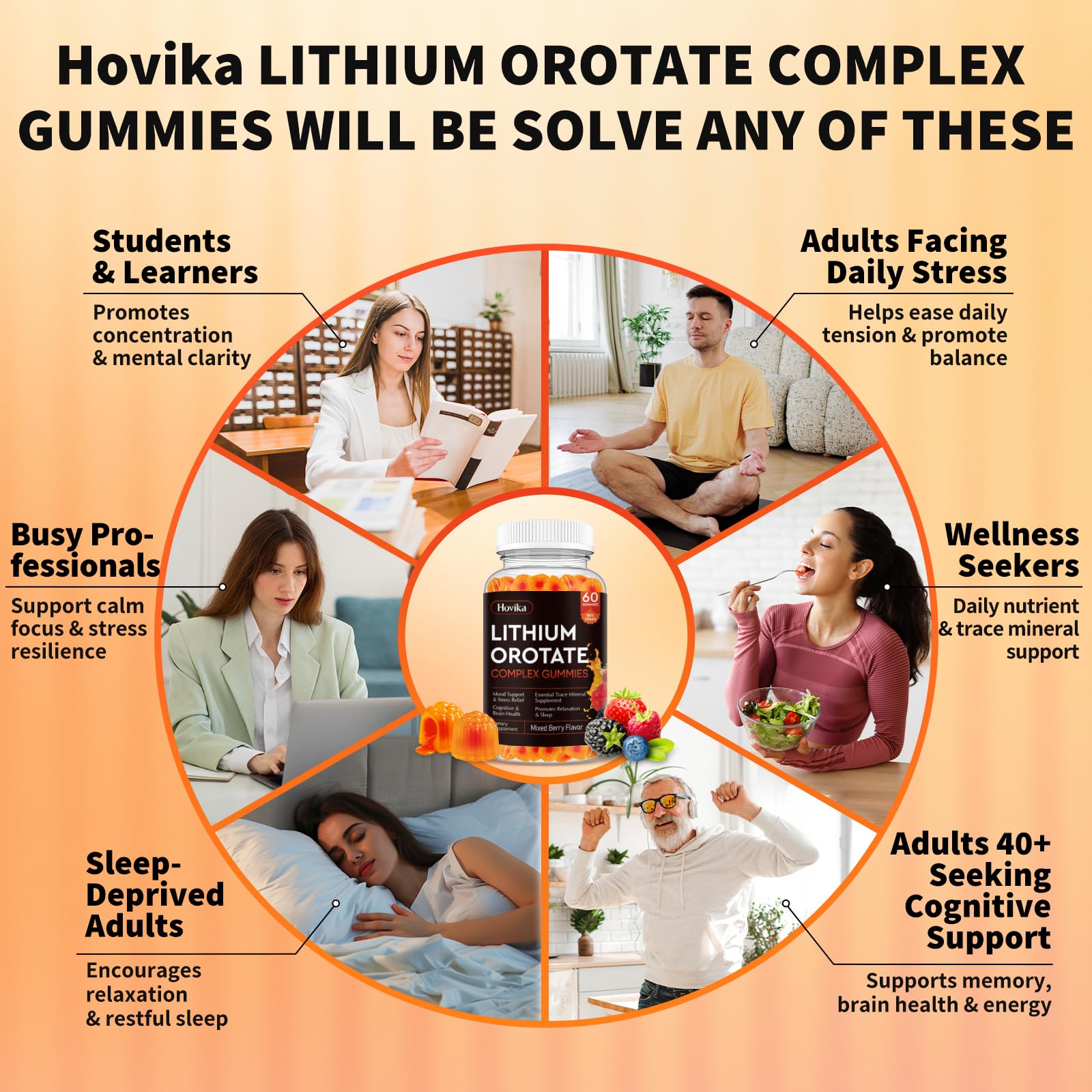 Hovika Lithium Orotate Gummies displayed with a glass of water