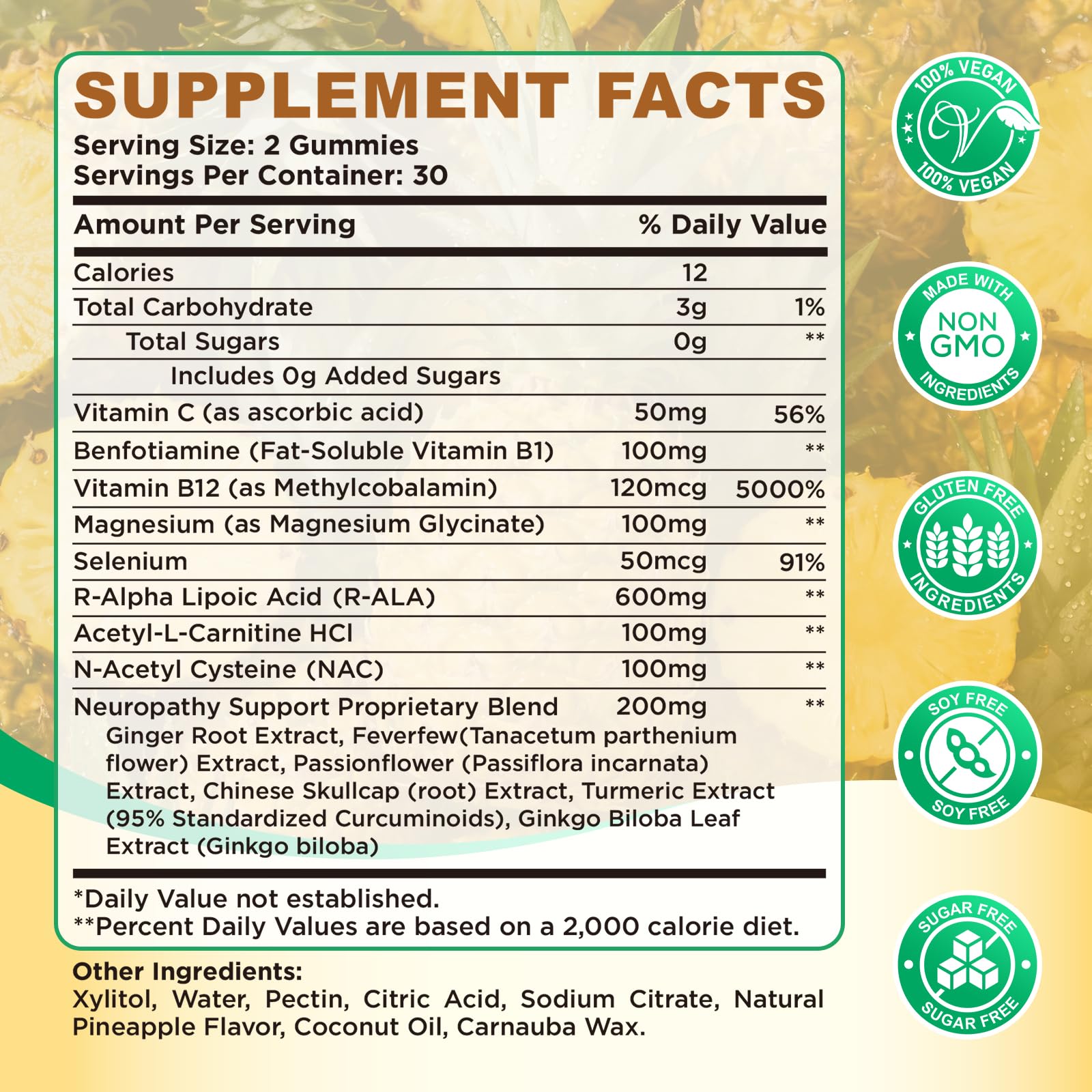 Hovika Nerve Support Gummies packaging with pineapple flavour