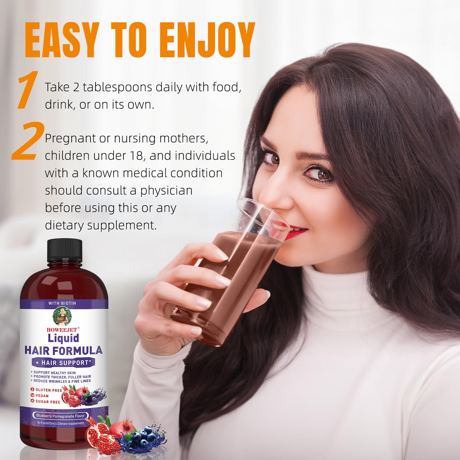 HOWEEJET Liquid Multivitamin in a glass with blueberries