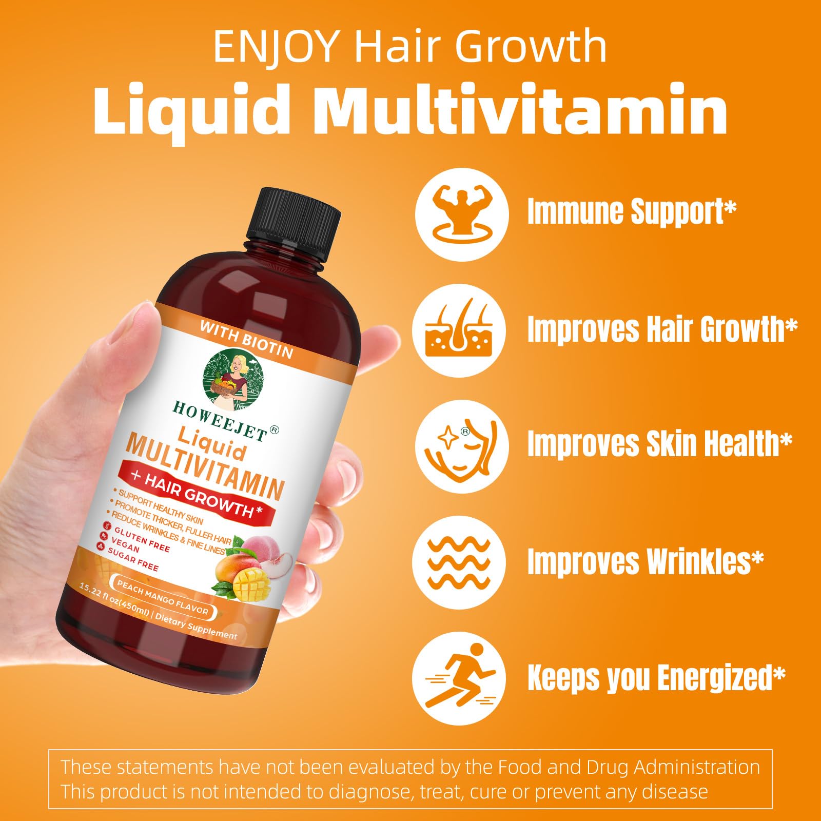 HOWEEJET Multivitamin Liquid Supplement bottle side view