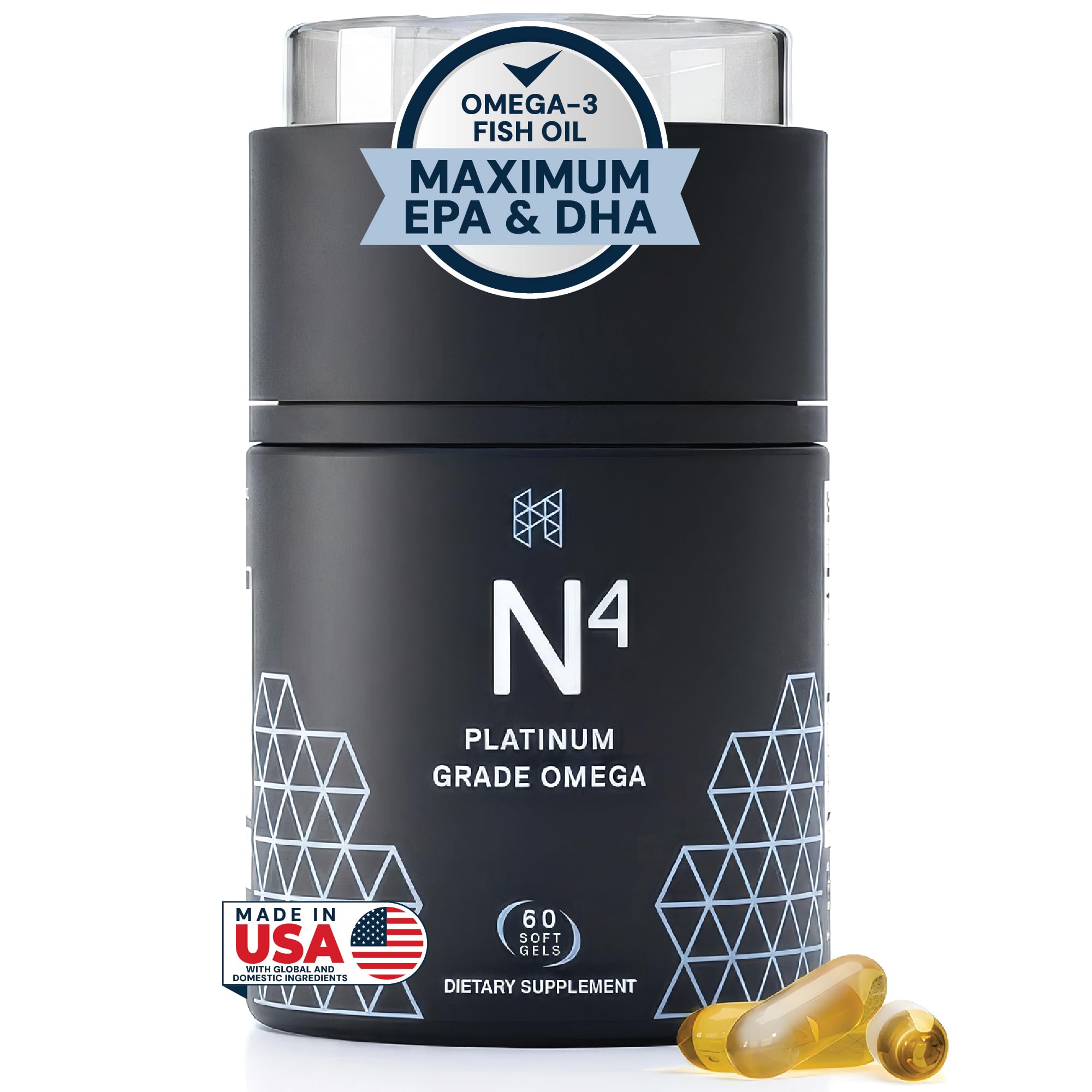 HPN N(4) Omega-3 Fish Oil supplement front view