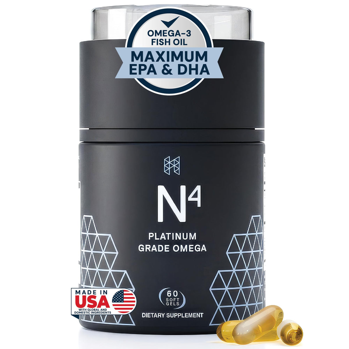 HPN N(4) Omega-3 Fish Oil supplement front view