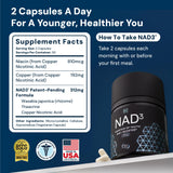 HPN NAD(3) supplement bottle back view with ingredients