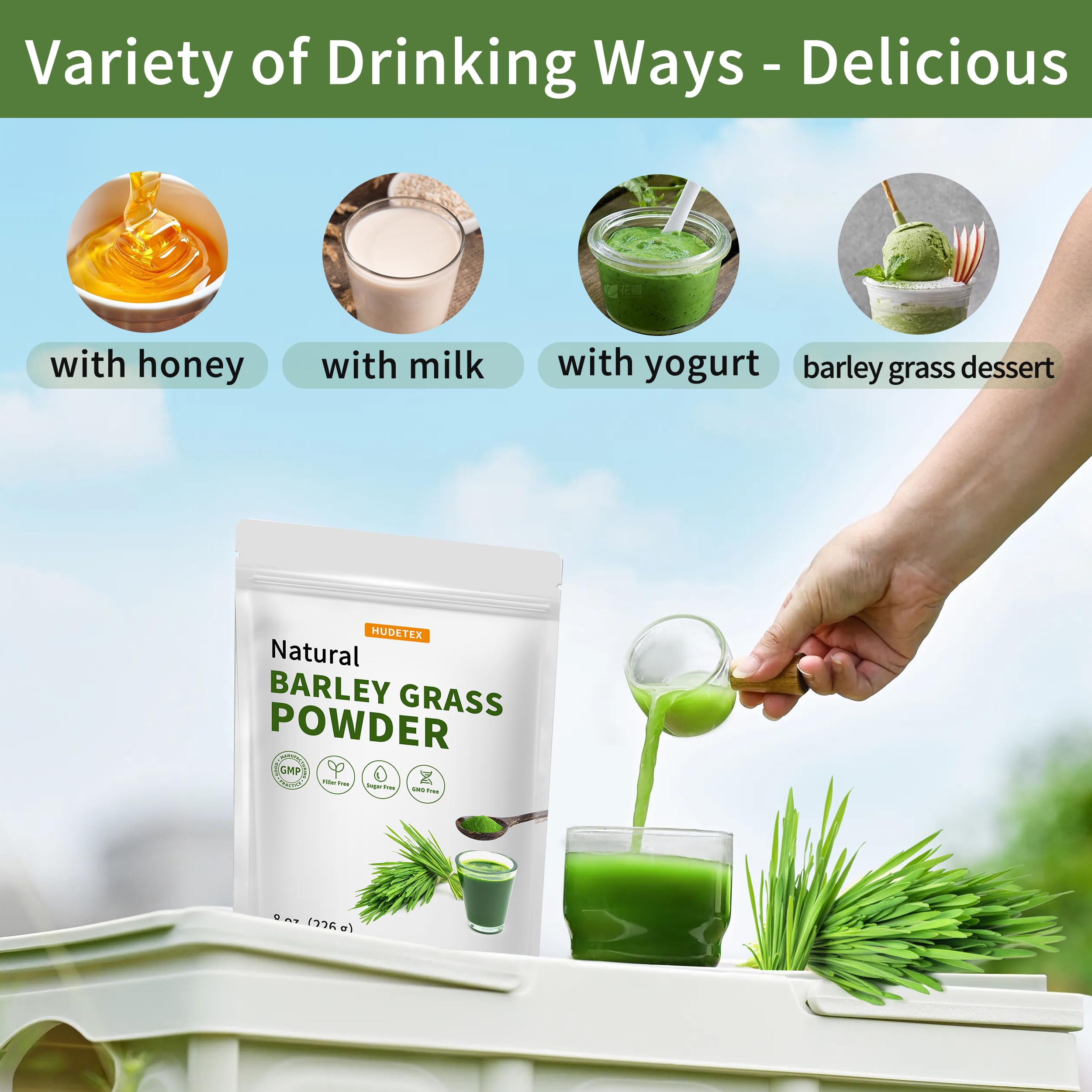 Hudetex Barley Grass Powder 222g with fresh ingredients
