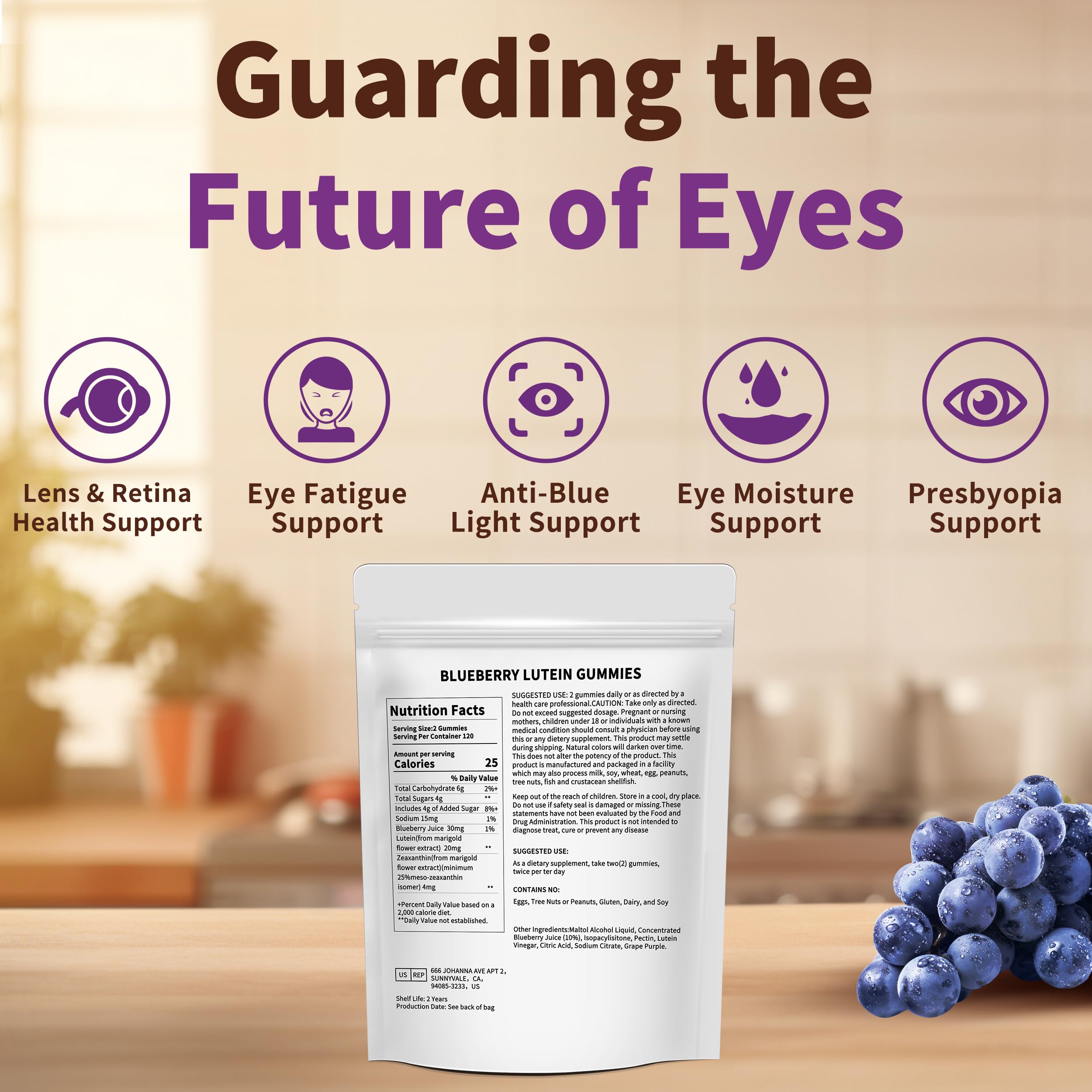 Hudetex Blueberry Lutein Gummies individual gummy close-up