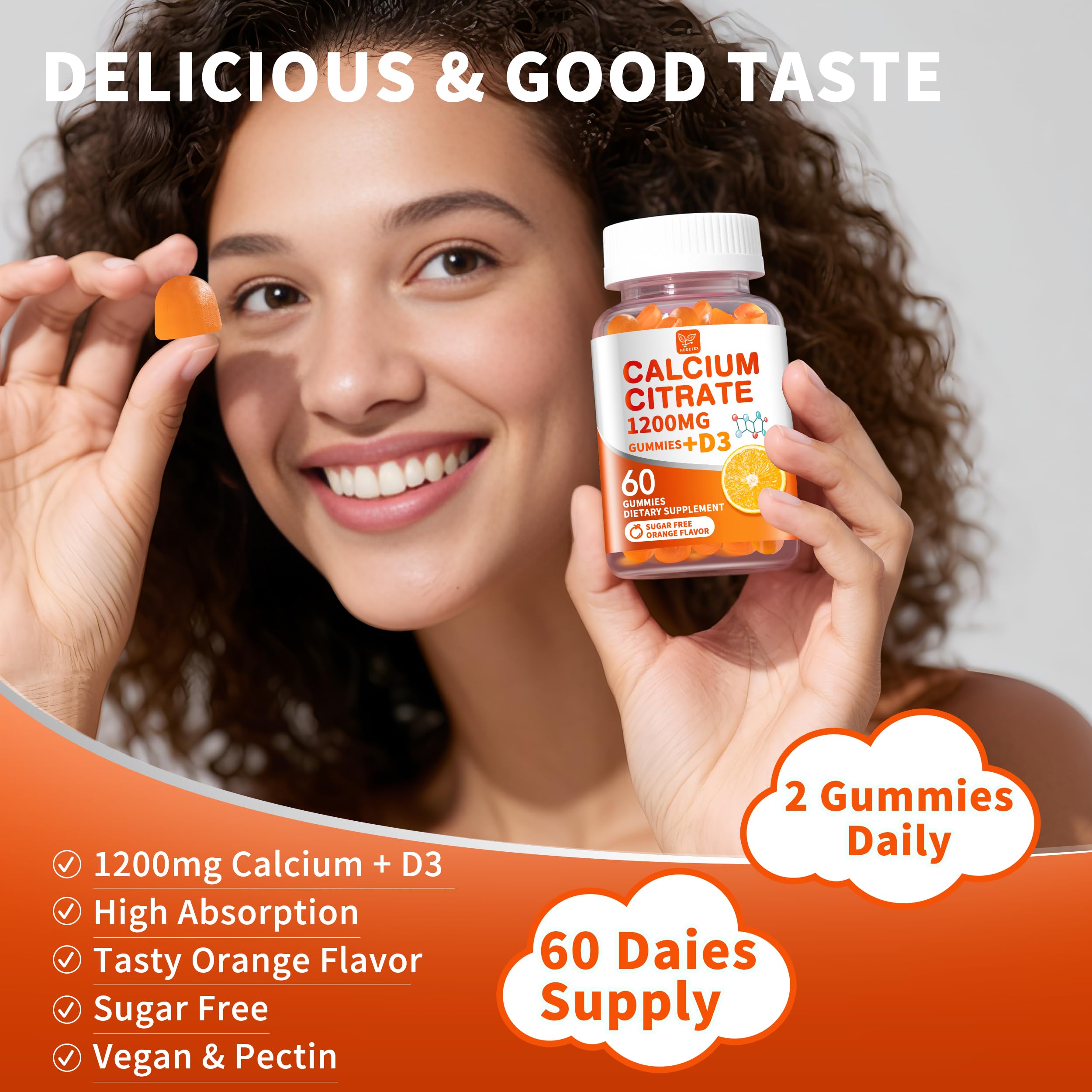 Hudetex Calcium Citrate Gummies displayed with natural ingredients