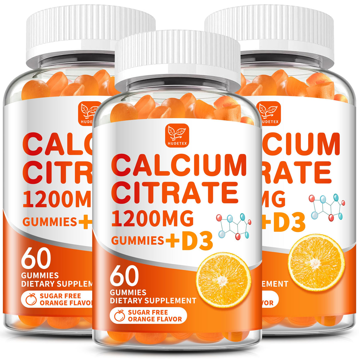 Hudetex Calcium Gummies 1200mg front view with peach flavour