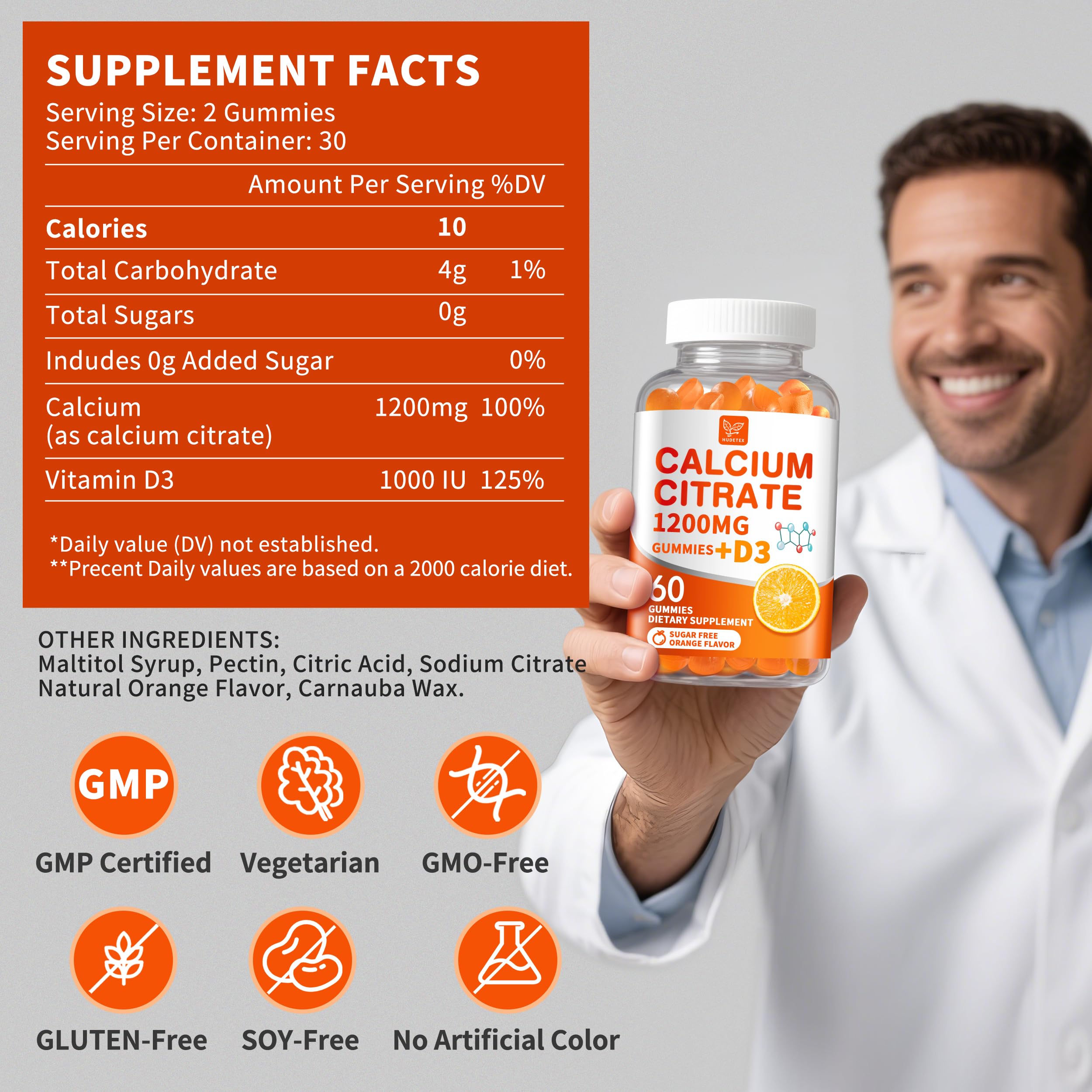 Hudetex Calcium Gummies 1200mg natural peach flavour close-up