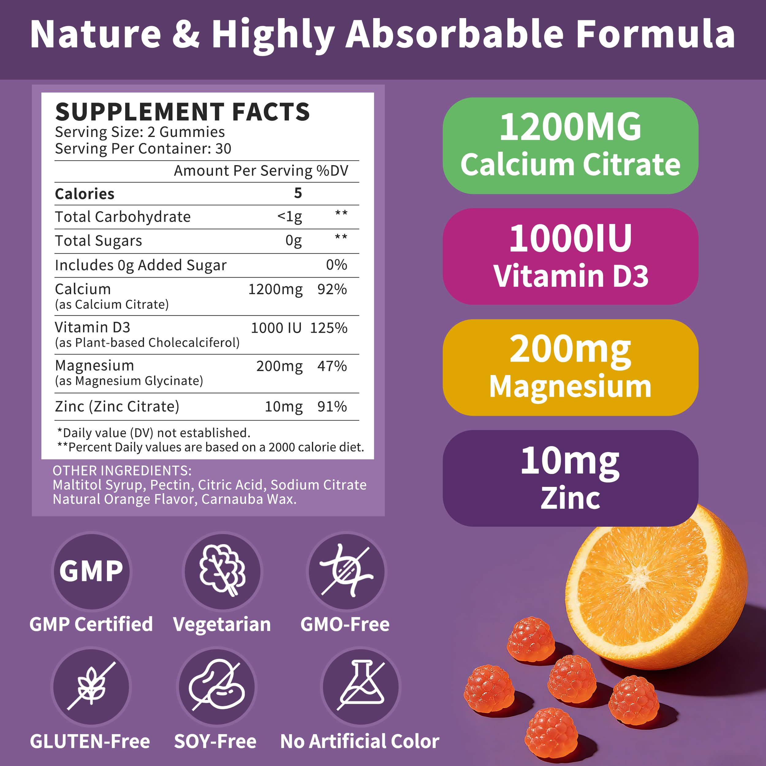 Hudetex Calcium Magnesium Zinc Gummies with ingredients list