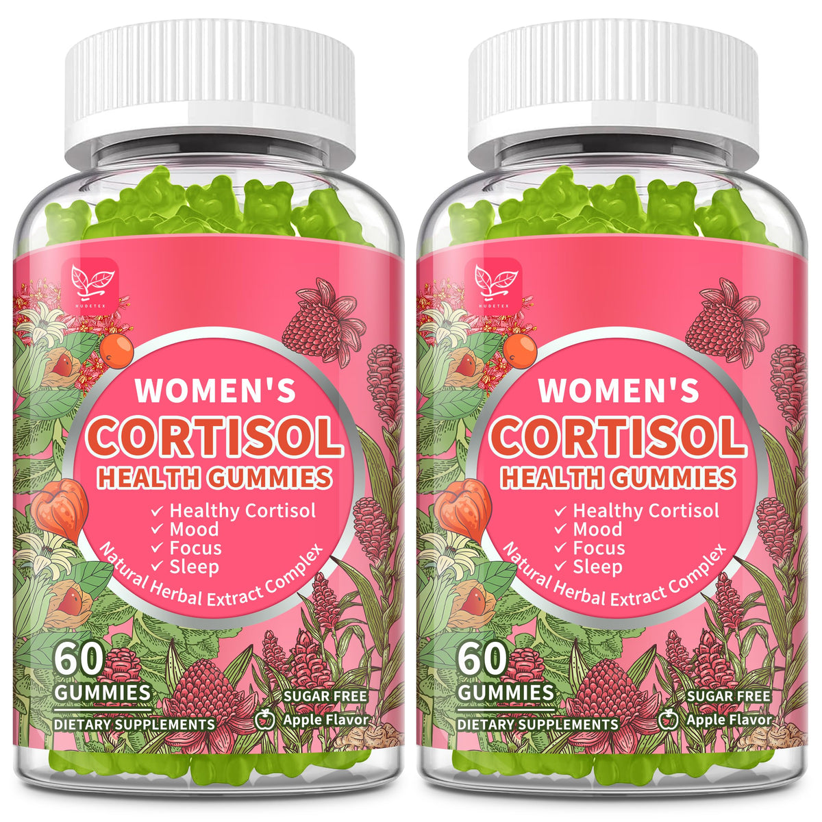 Hudetex Cortisol Supplement Gummies for Women 60 count bottle front view