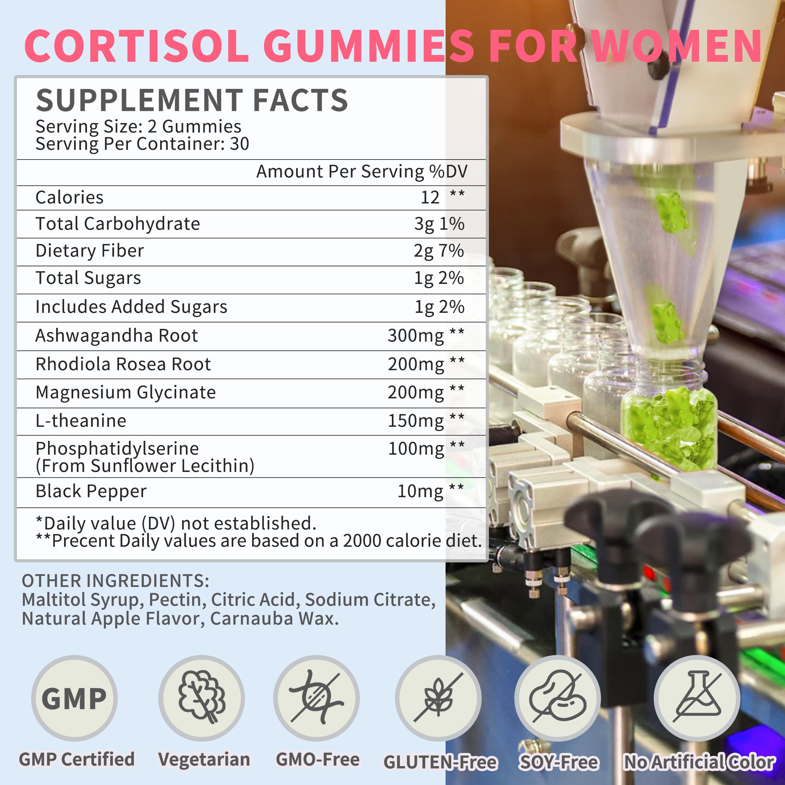 Hudetex Cortisol Supplement Gummies for Women nutritional information label