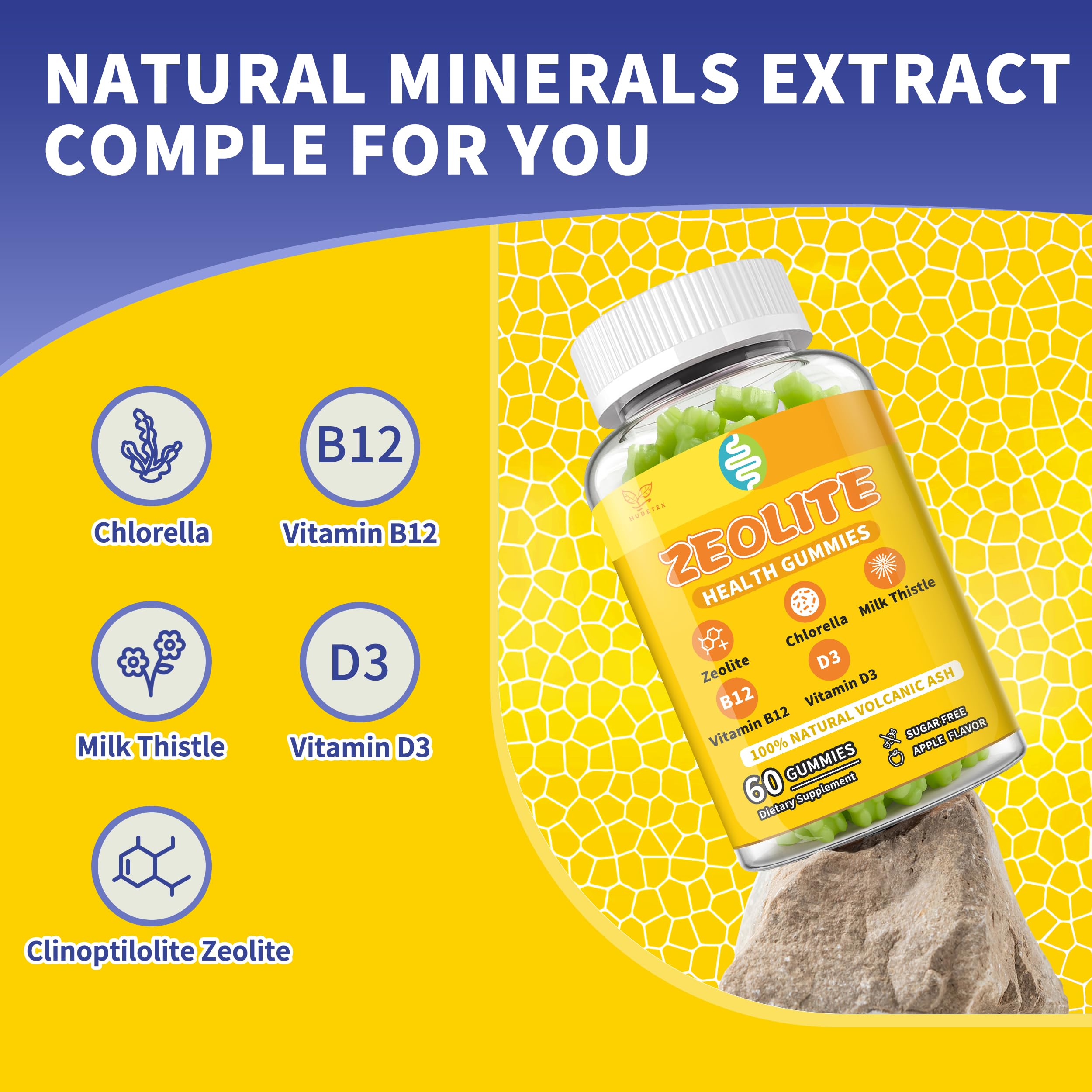 Hudetex Zeolite Gummy Supplement side view of packaging
