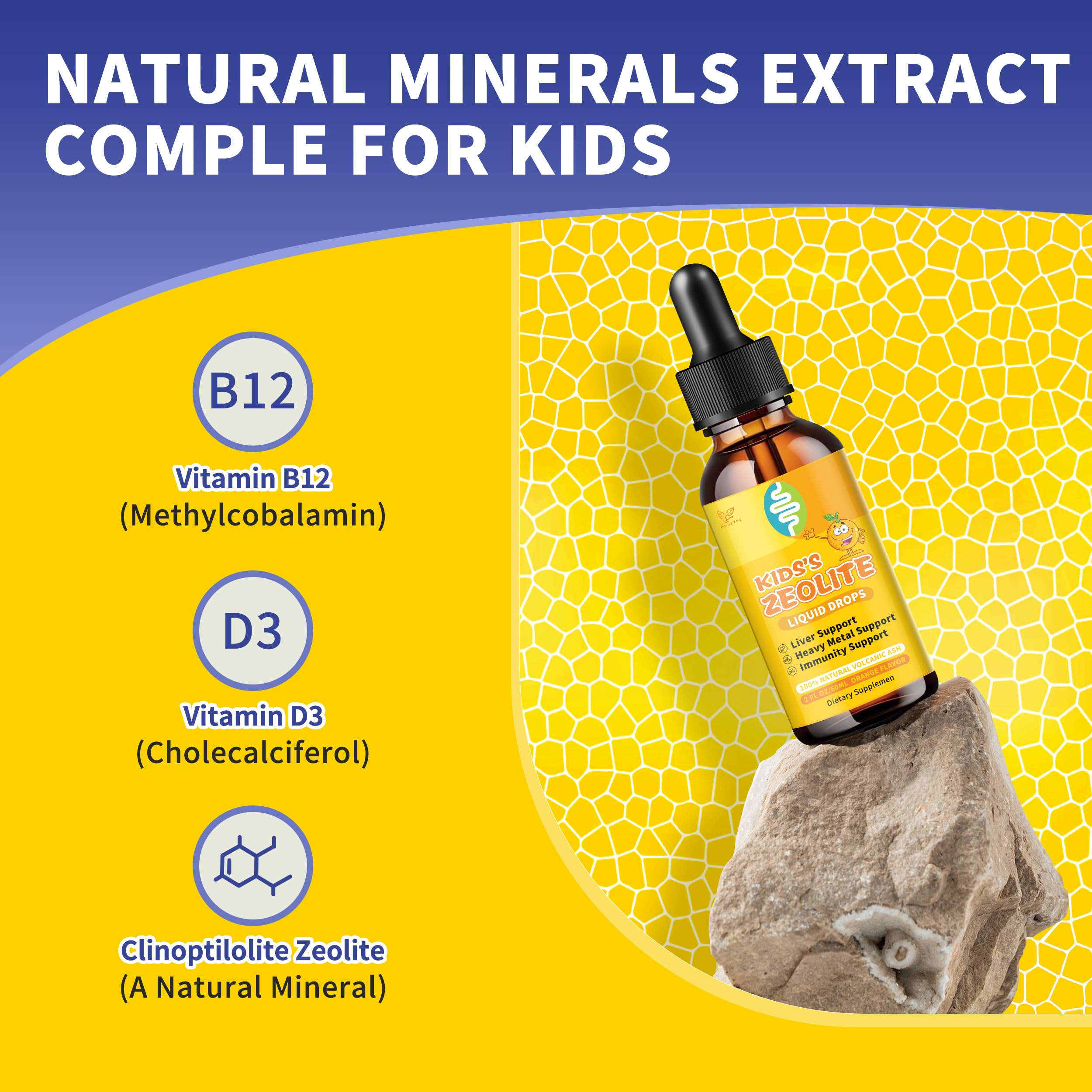 Hudetex Zeolite Liquid Multimineral Supplement side view showing dosage instructions