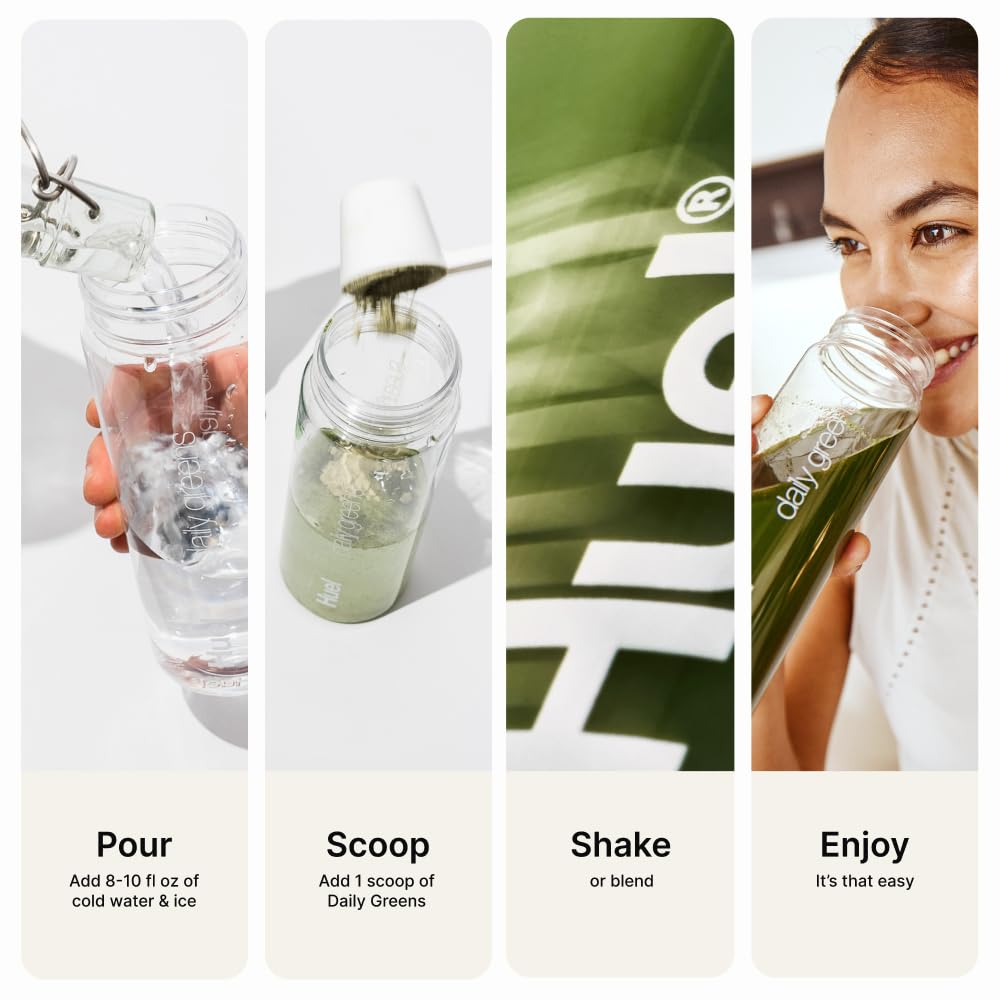 Huel Daily Greens 255g lifestyle scene with breakfast
