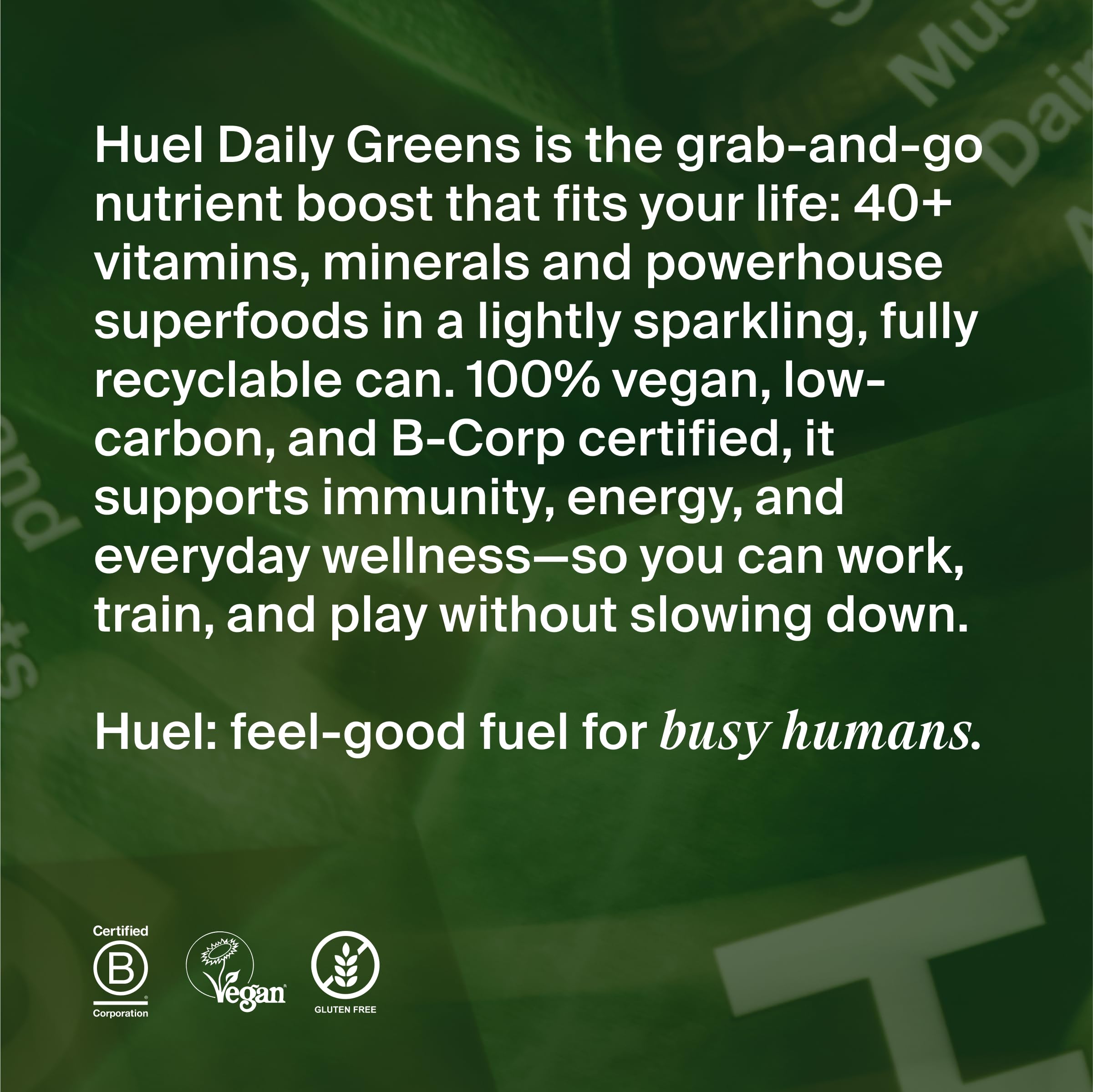 Huel Daily Greens 386g on a kitchen countertop