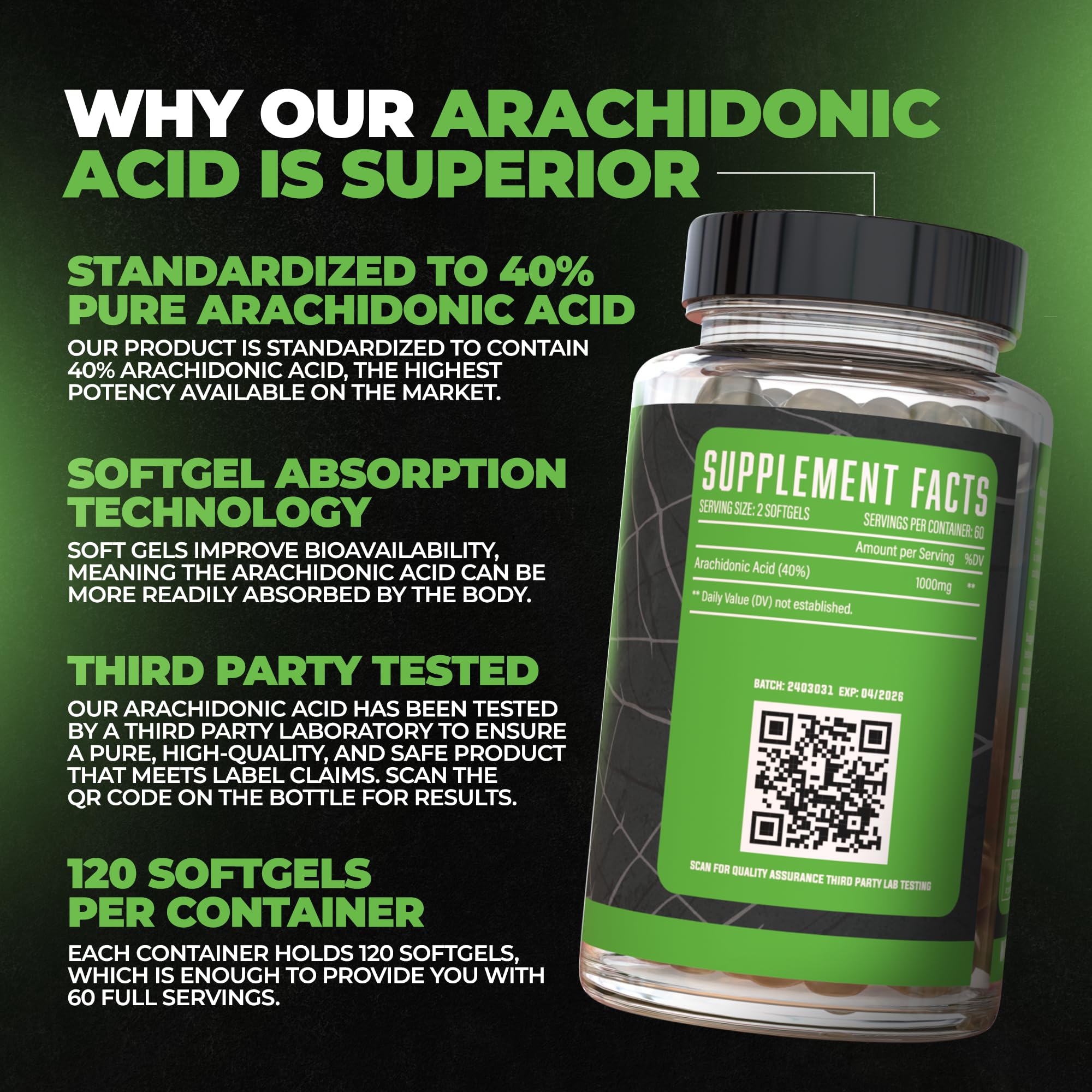 Huge Supplements Arachidone 1500mg Arachidonic Acid side view