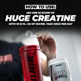 Huge Supplements Creatine Monohydrate container with a measuring scoop