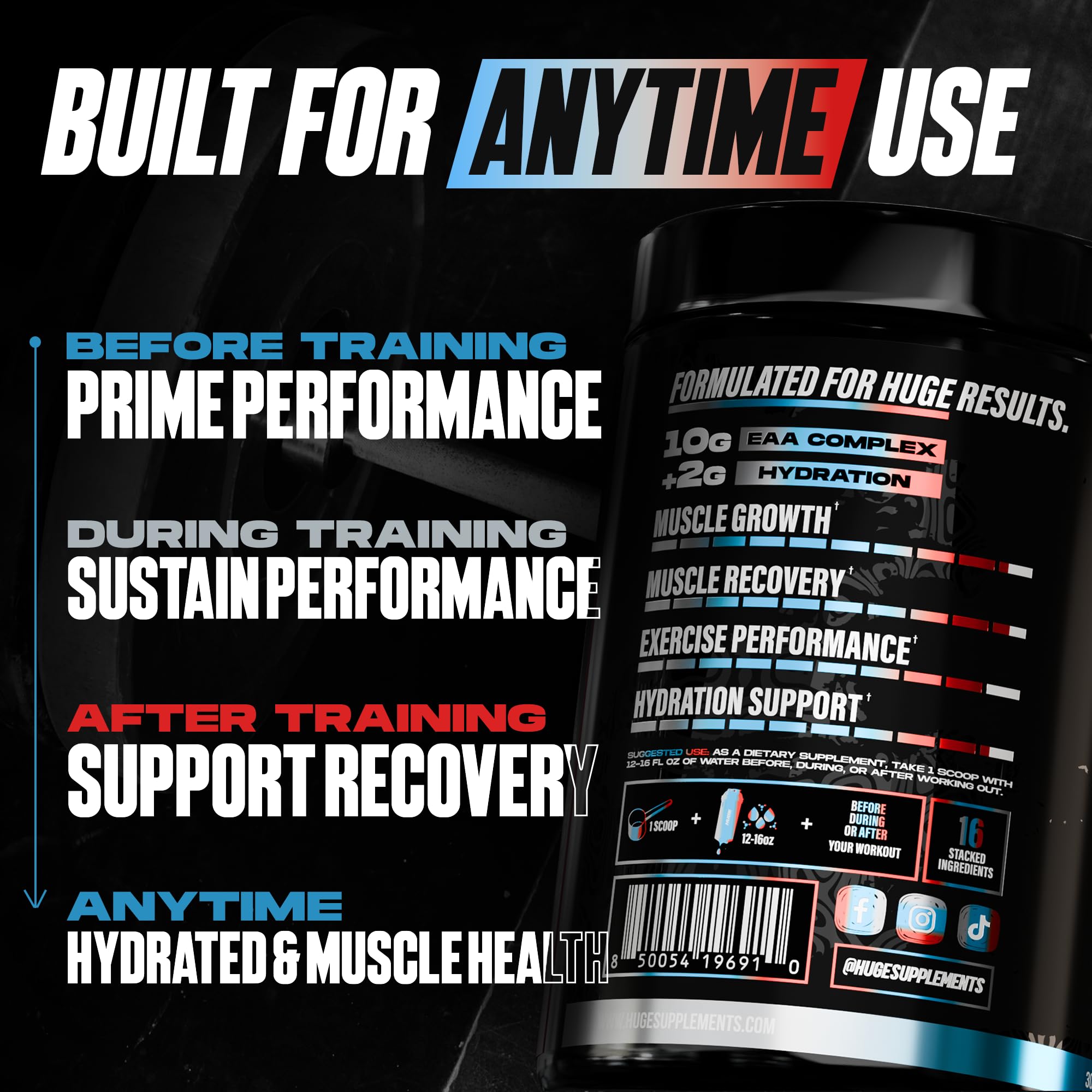 Huge Supplements EAA Powder 544g in a shaker