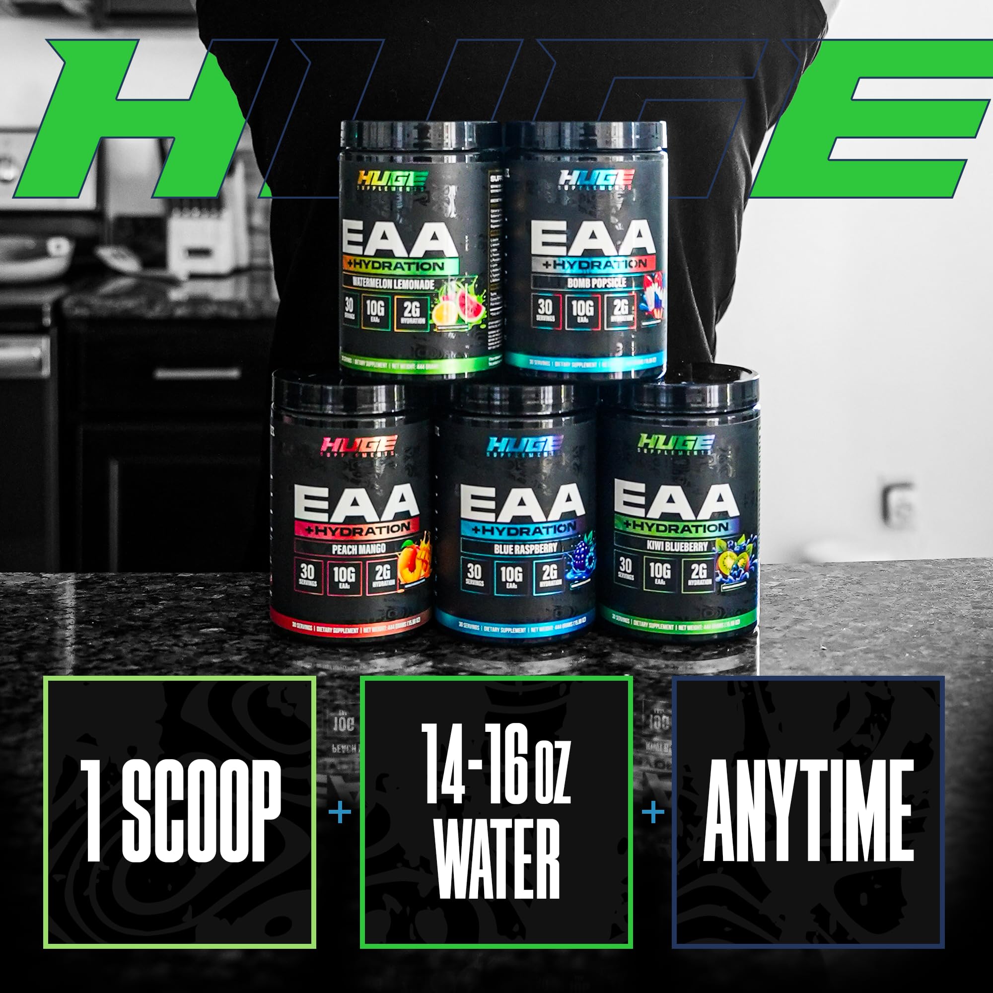 Huge Supplements EAA Powder scoop and powder