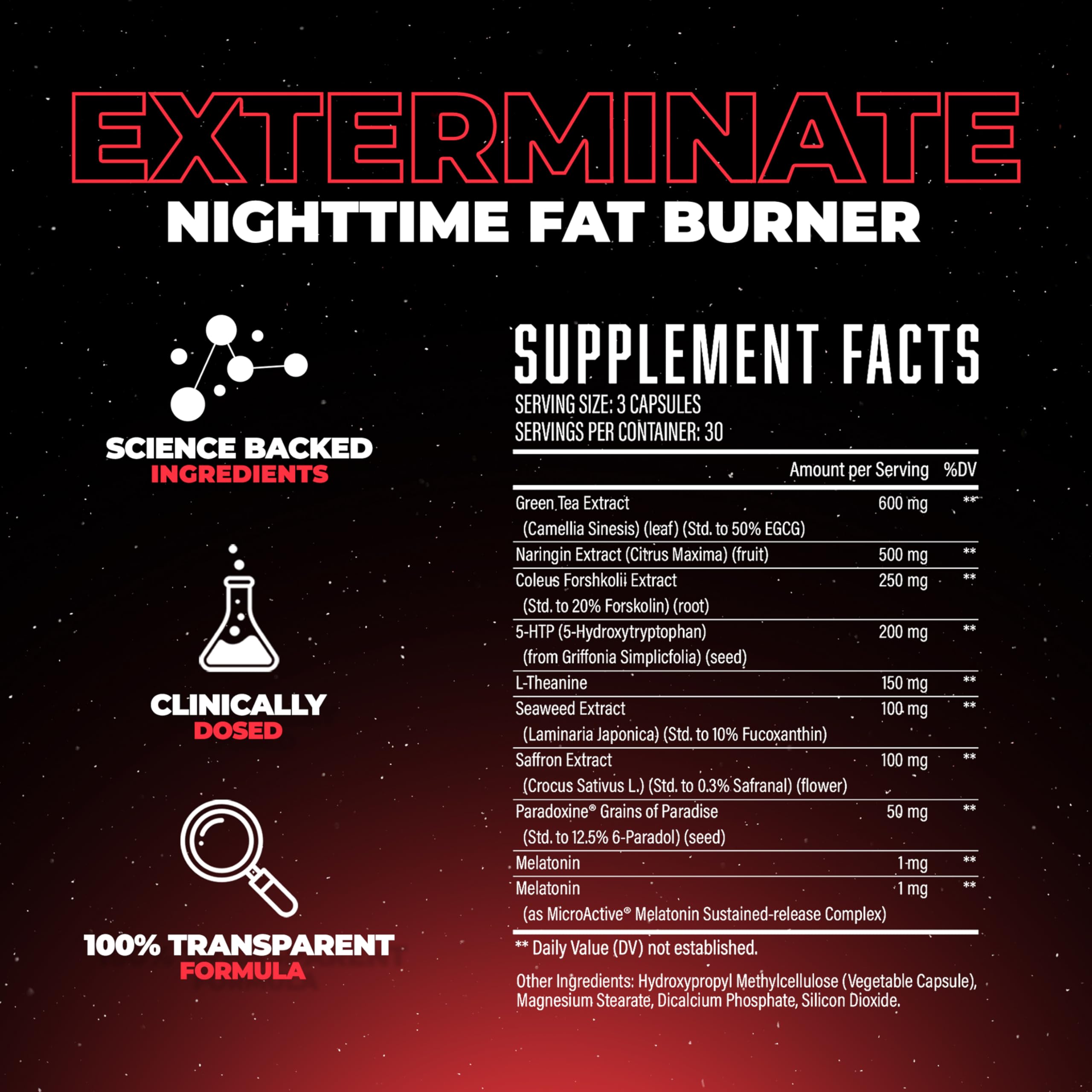 Huge Supplements Exterminate Night Time Fat Burner capsule format