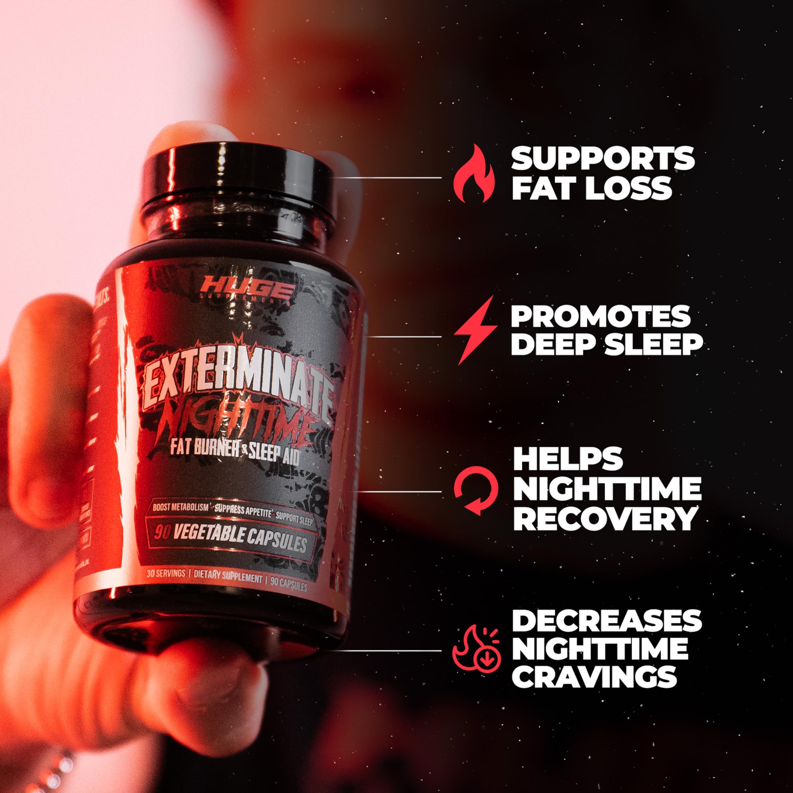 Huge Supplements Exterminate Night Time Fat Burner packaging