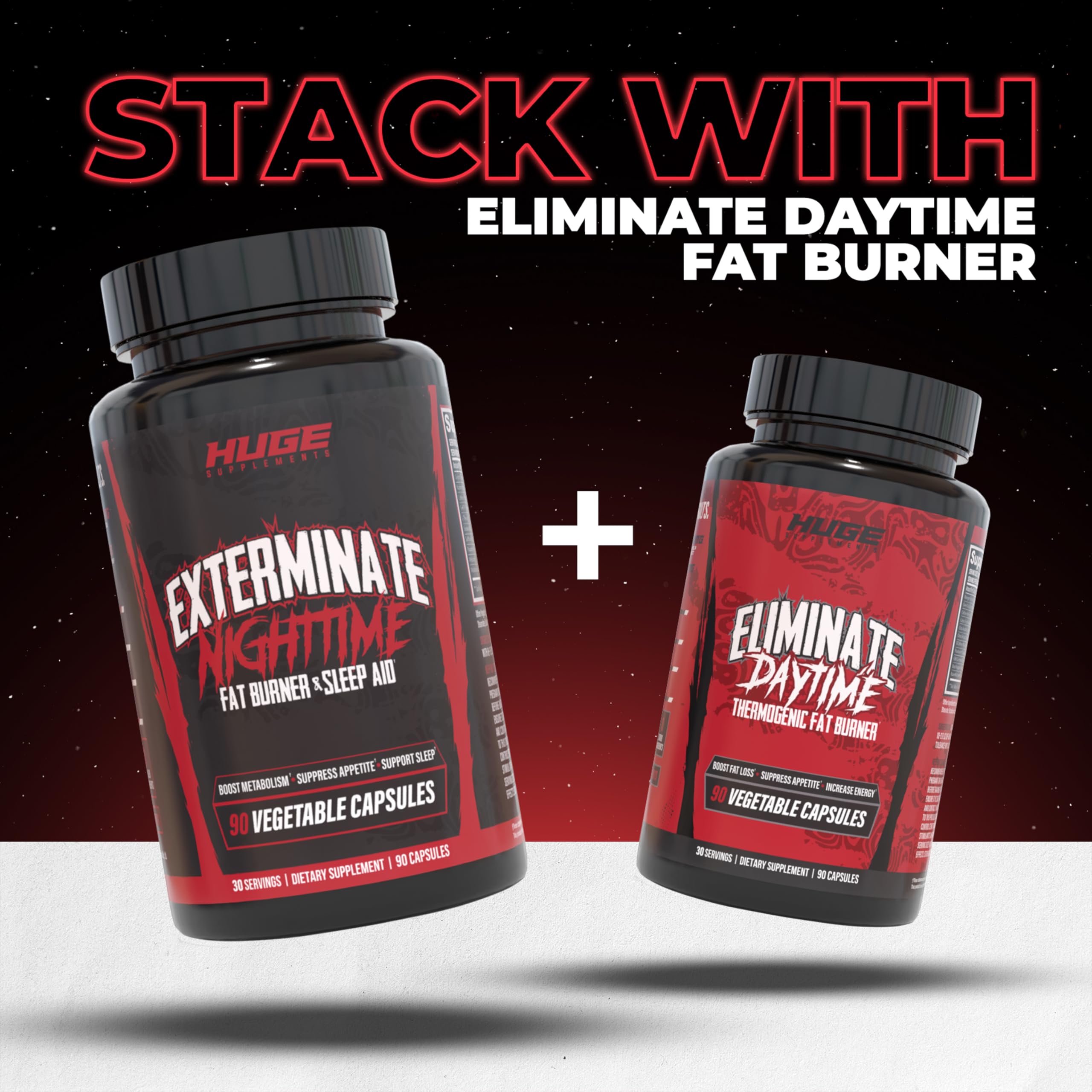 Huge Supplements Exterminate Night Time Fat Burner with a glass of water