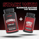 Huge Supplements Exterminate Night Time Fat Burner with a glass of water