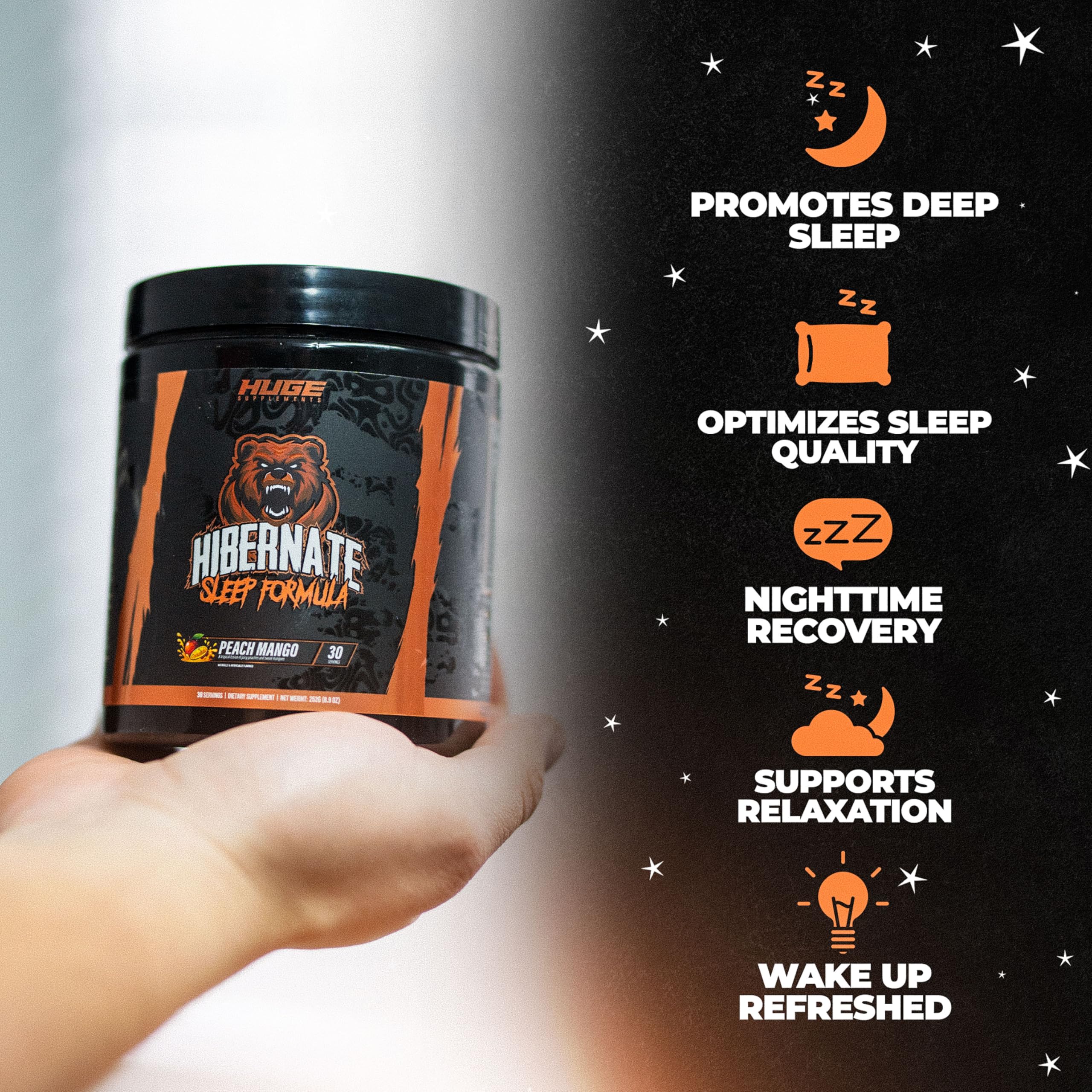 Huge Supplements Hibernate Sleep Supplement 304g label close-up