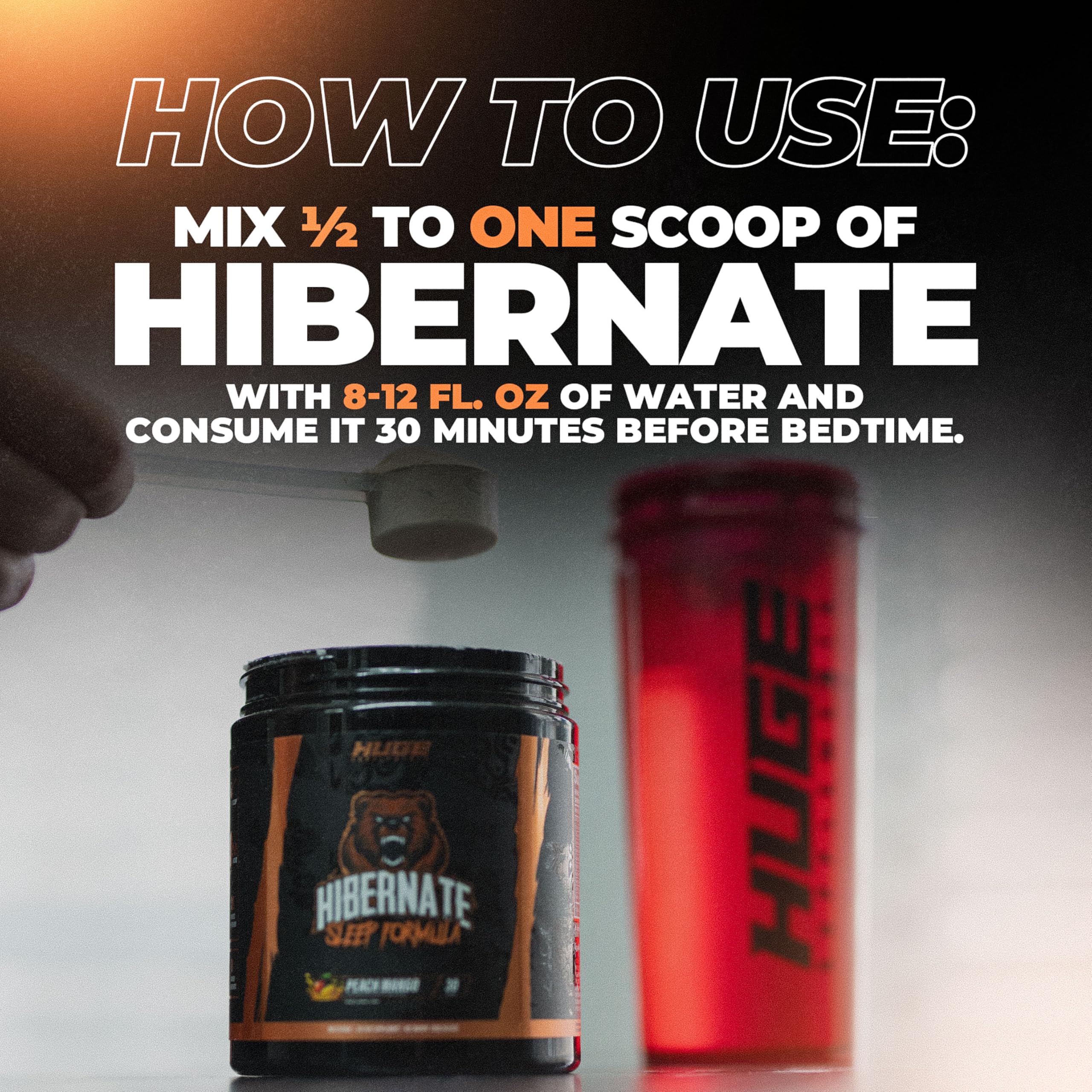 Huge Supplements Hibernate Sleep Supplement 304g with a glass of water