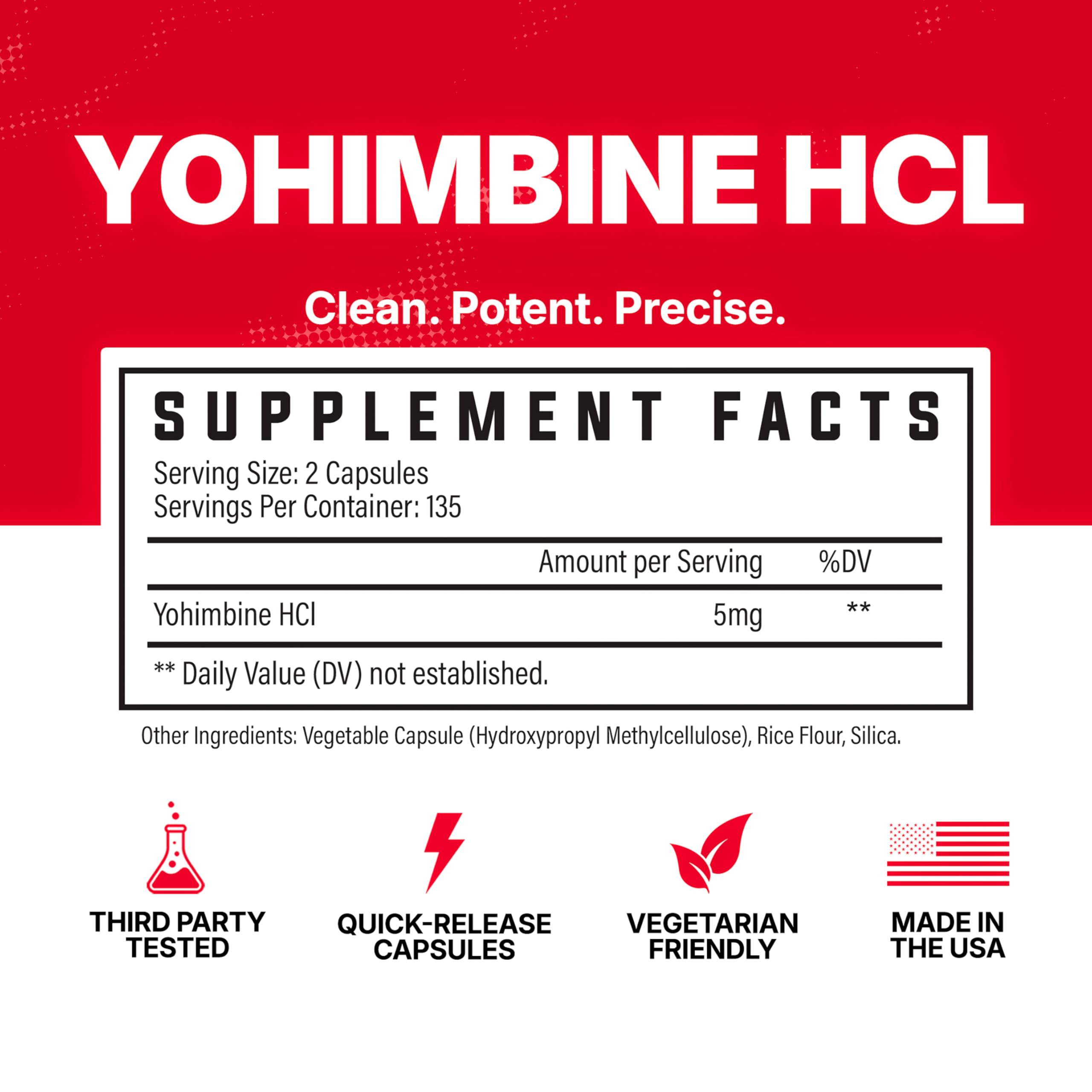 Huge Supplements Yohimbine HCl 5mg Capsules bottle with label