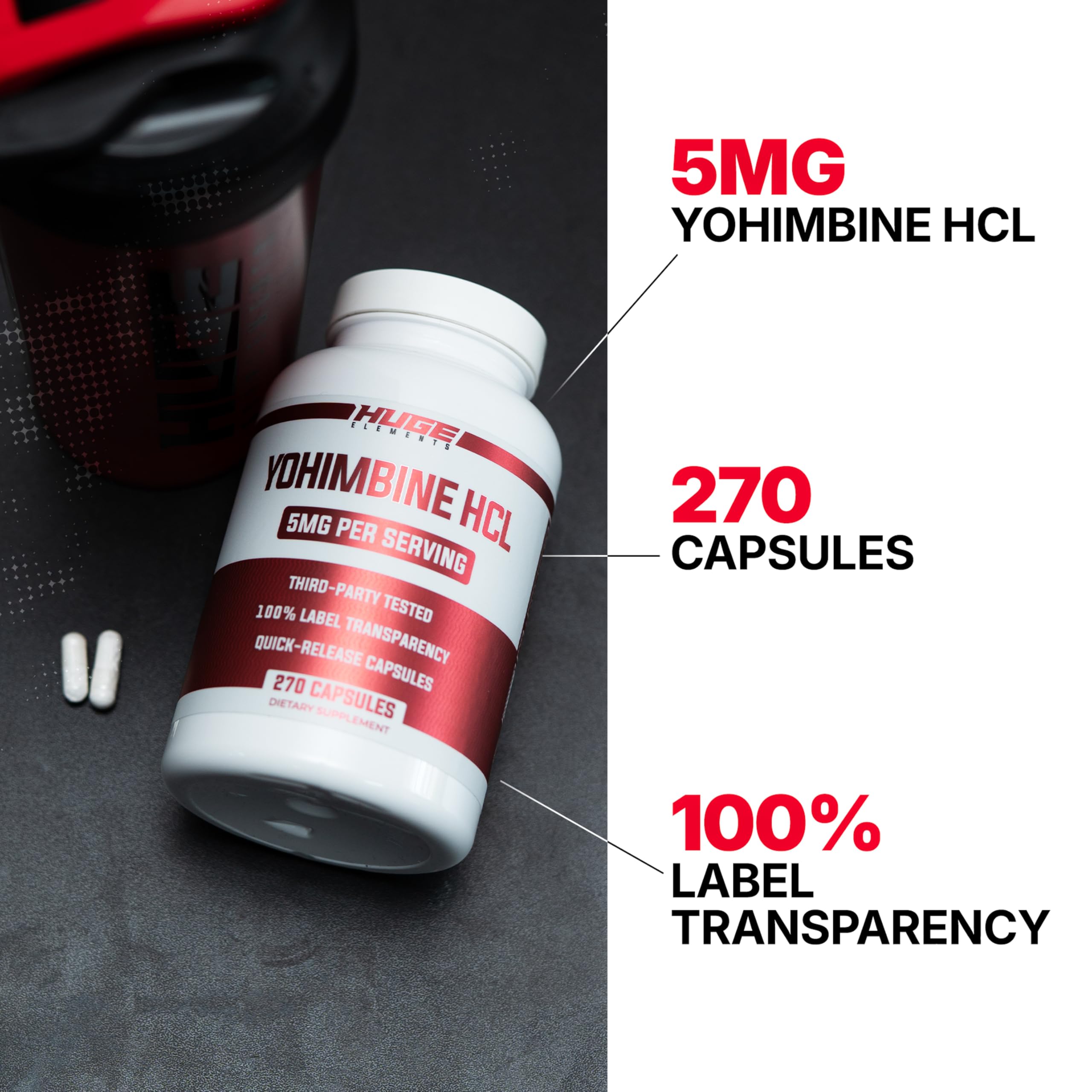 Huge Supplements Yohimbine HCl 5mg Capsules side view