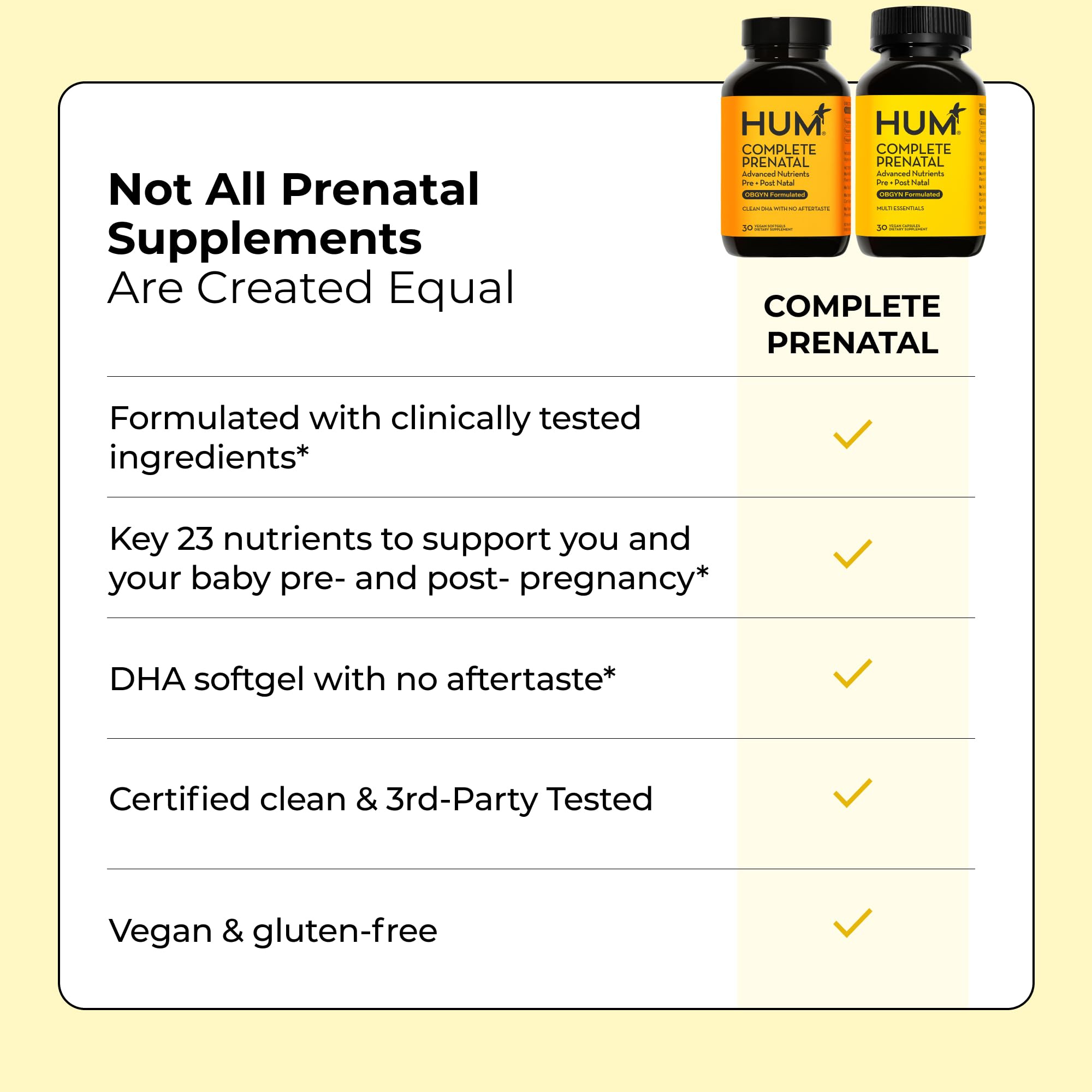 HUM Complete Prenatal Vitamins capsule close-up