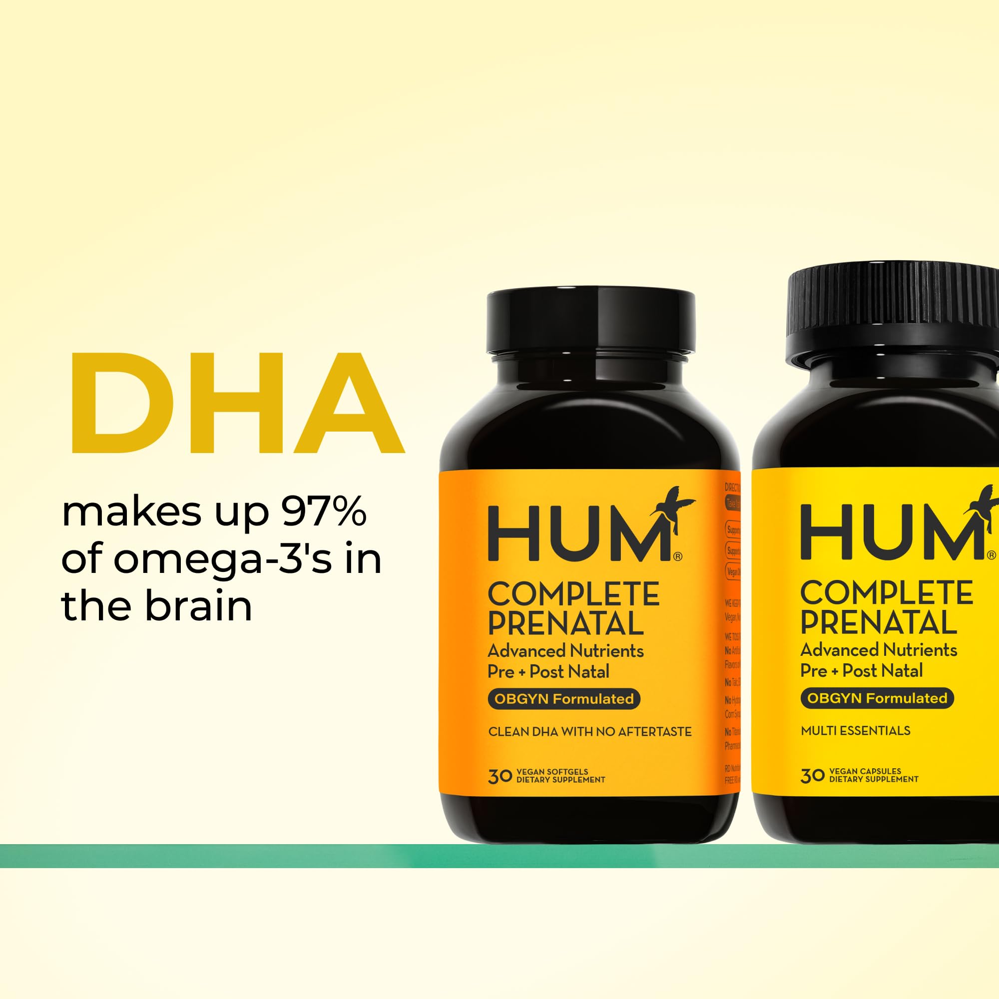 HUM Complete Prenatal Vitamins side view showing dosage