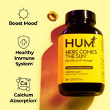 HUM Here Comes The Sun Vegan Vitamin D3 softgels bottle with label