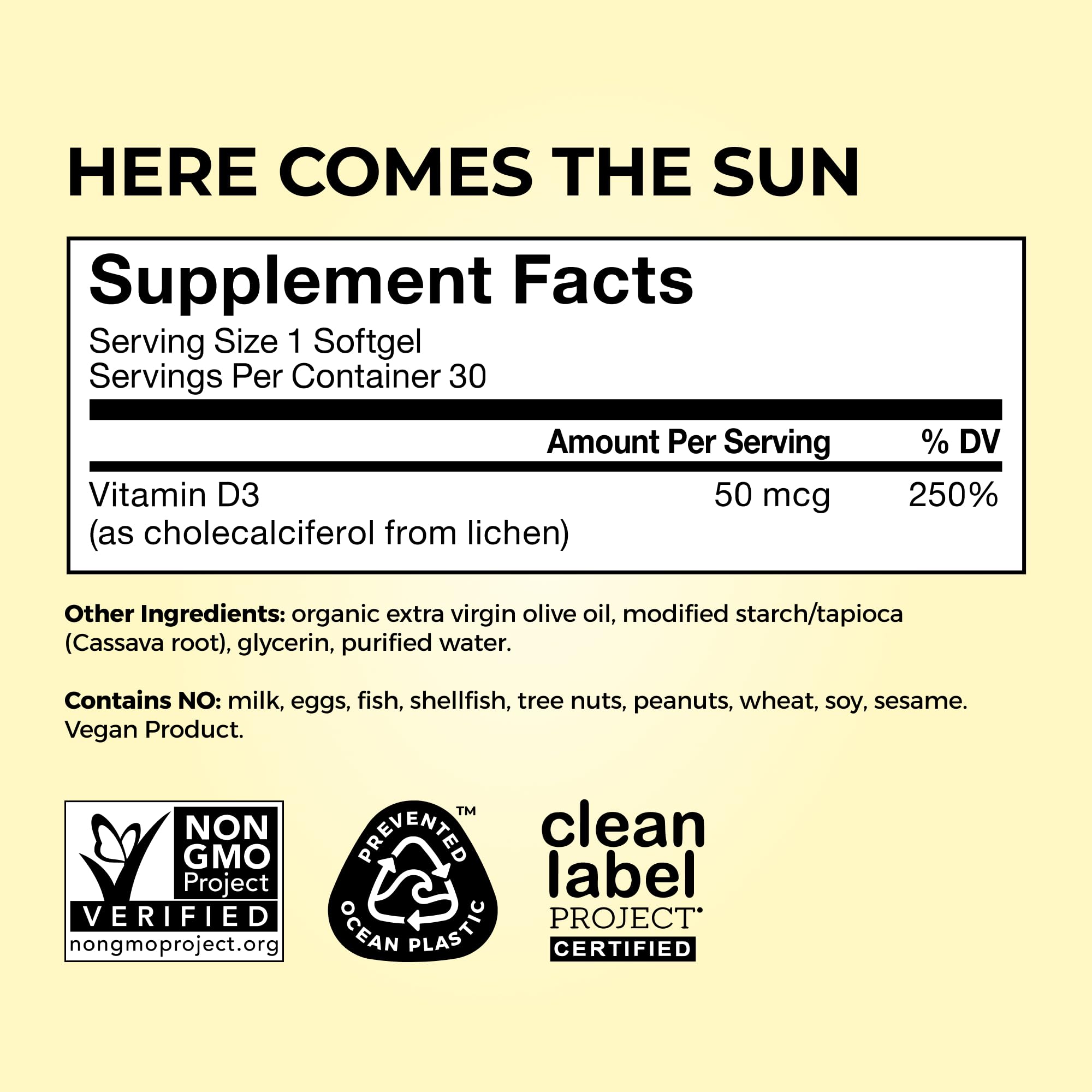HUM Here Comes The Sun Vegan Vitamin D3 softgels with a measuring spoon