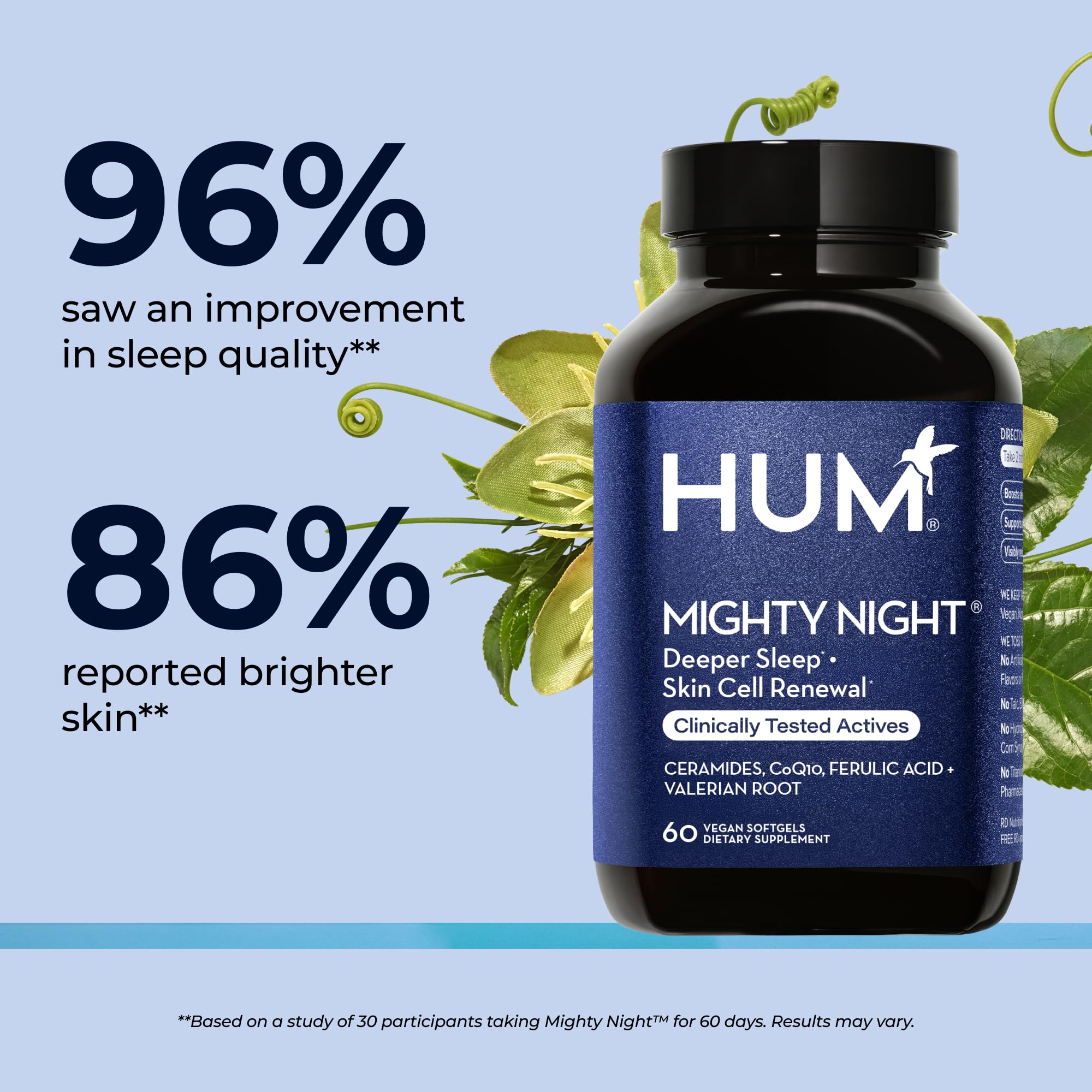 HUM Mighty Night Skin Supplement back view with ingredient list