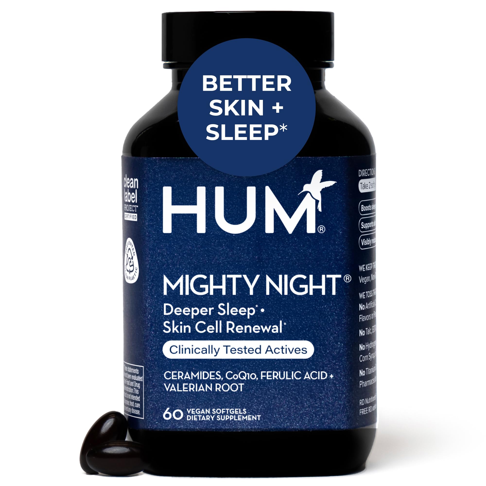 HUM Mighty Night Skin Supplement front view of packaging