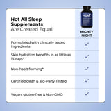 HUM Mighty Night Skin Supplement lifestyle scene with a glass of water
