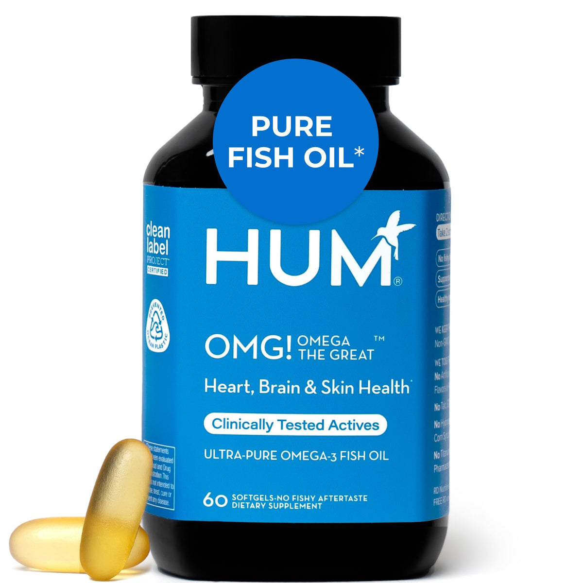 HUM OMG! Omega The Great Omega-3 Fish Oil Softgels front view