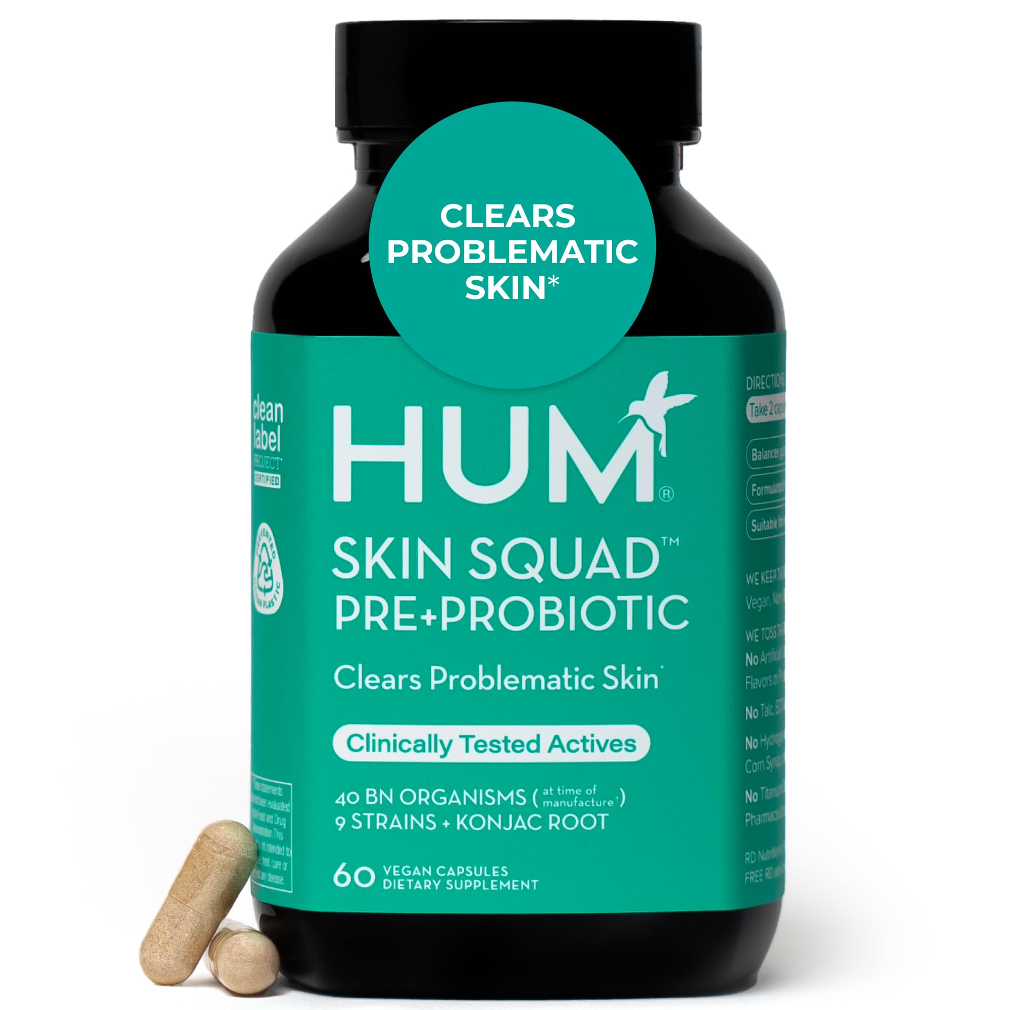 HUM Prebiotic + Probiotic Capsules front view